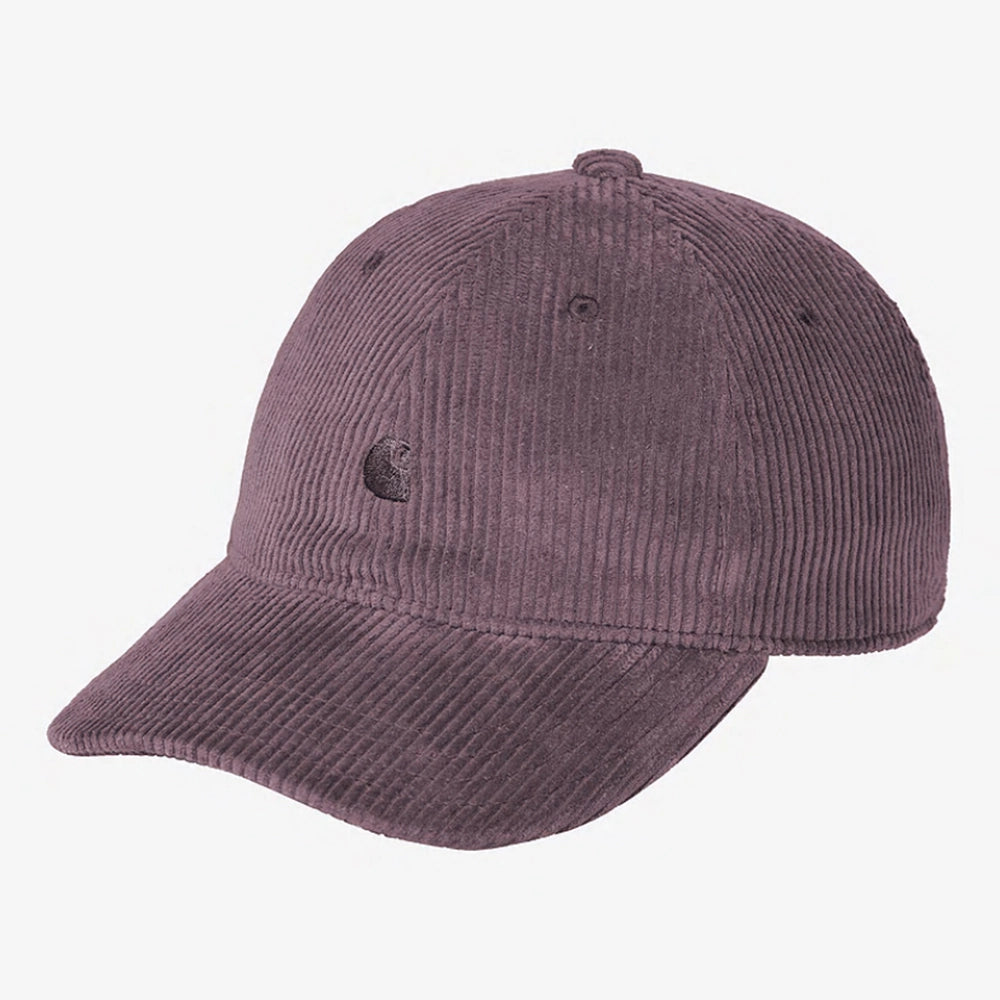 "Carhartt WIP Harlem Cap in Phlox (Lila). Baseball-Cap aus Baumwoll-Cord, mit Ton-in-Ton gesticktem Logo."