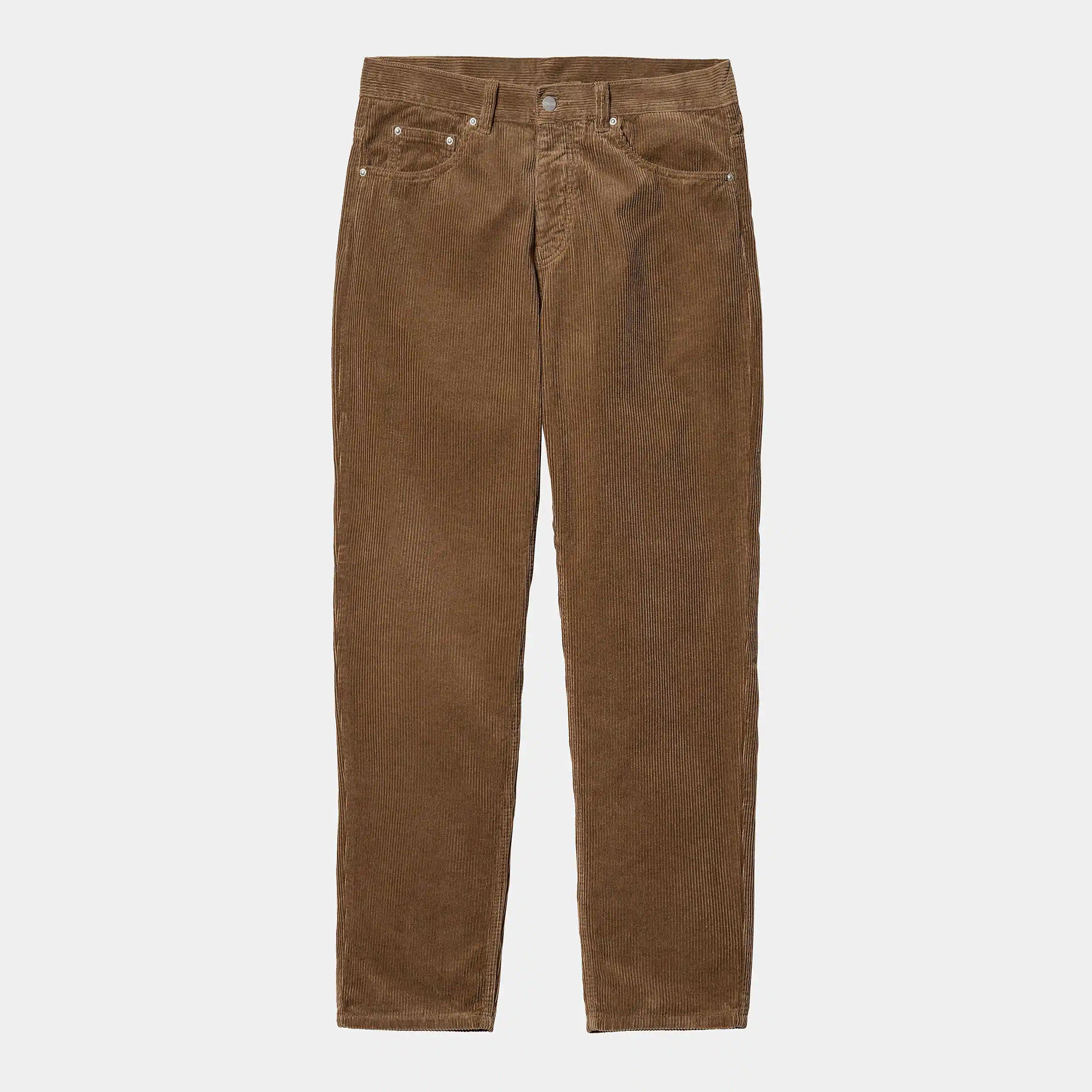 Carhartt WIP Newel Pant – Tamarind (rinsed). Braune Jeans aus robustem Baumwolldenim, mit Loose Tapered Fit und gewebtem Carhartt WIP Logo am Gesäß.