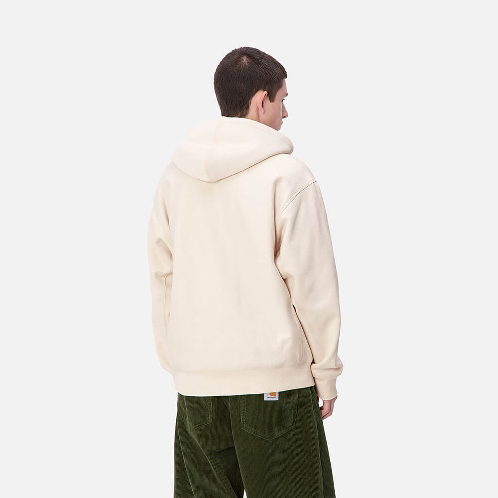„Carhartt WIP Hooded American Script Sweatshirt Moonbeam – Loose Fit Unisex Hoodie mit gesticktem Script Logo erhältlich bei Stickabush Berlin.“