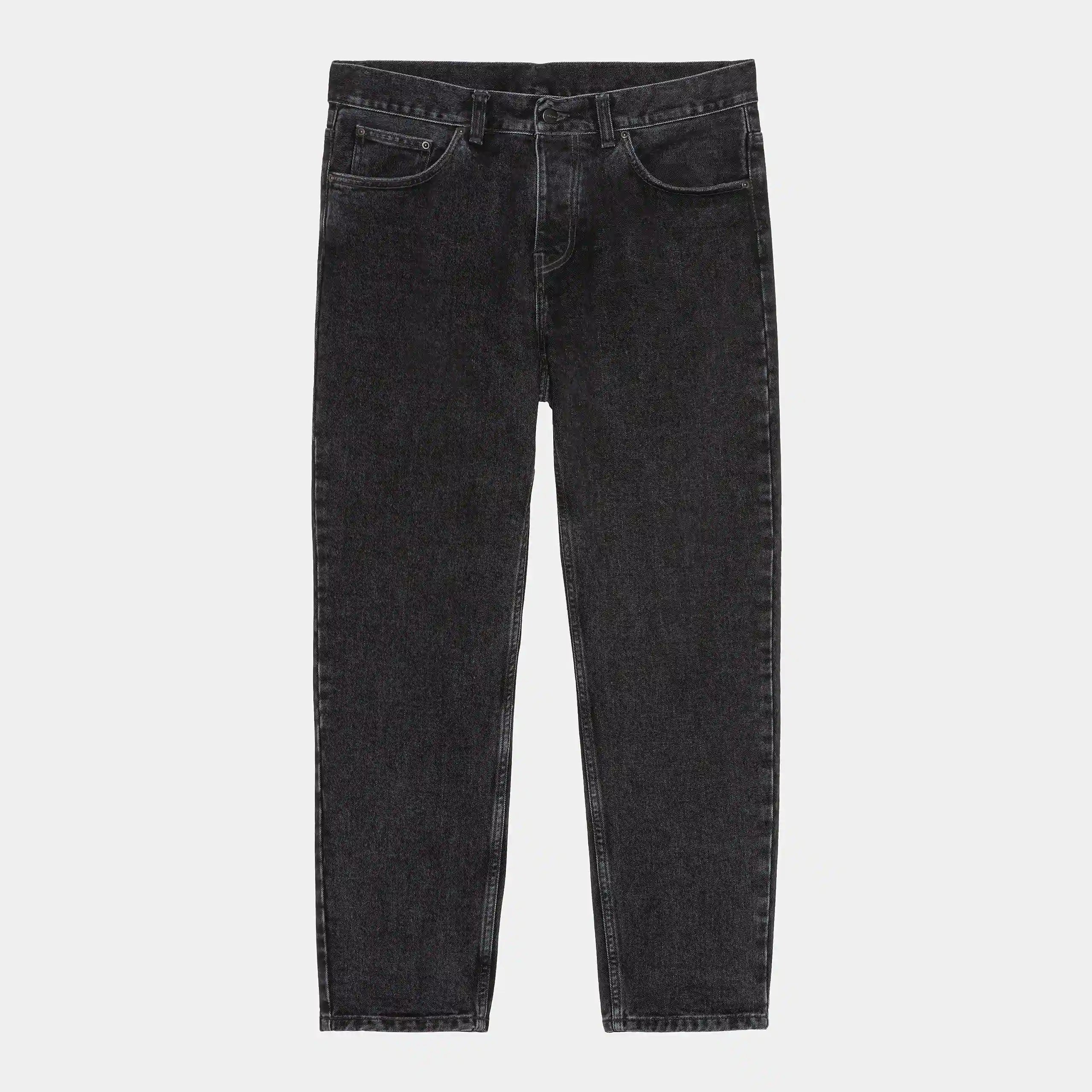 "Carhartt Newel Pant in Black (Stone Washed), Baumwolle, lockere Passform, klassische Jeanshose mit leichtem Used-Look, erhältlich bei Stickabush Berlin."