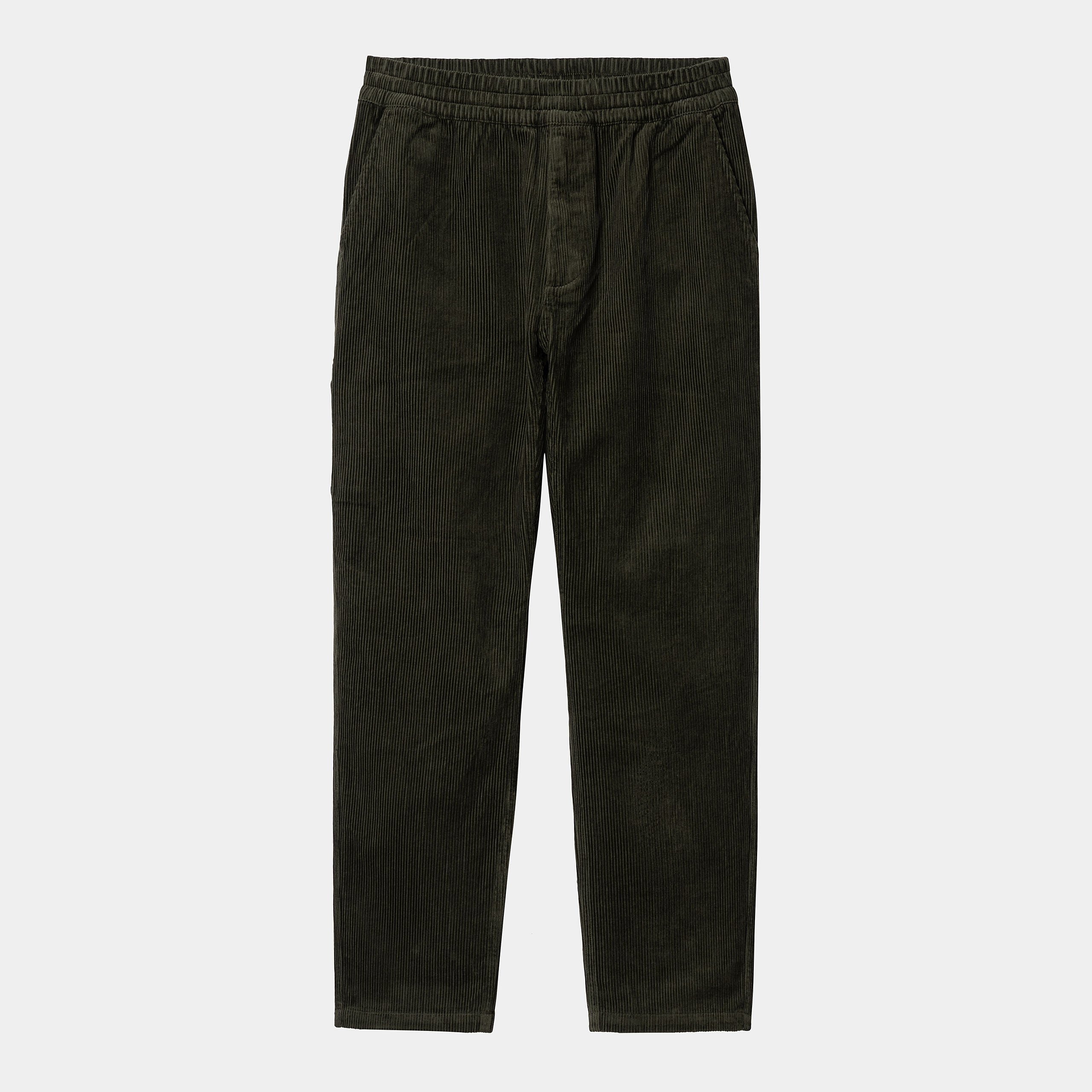 “Grüne Carhartt WIP Flint Pant aus gewaschenem Cord mit geradem Schnitt und dezentem Logo-Detail.“

