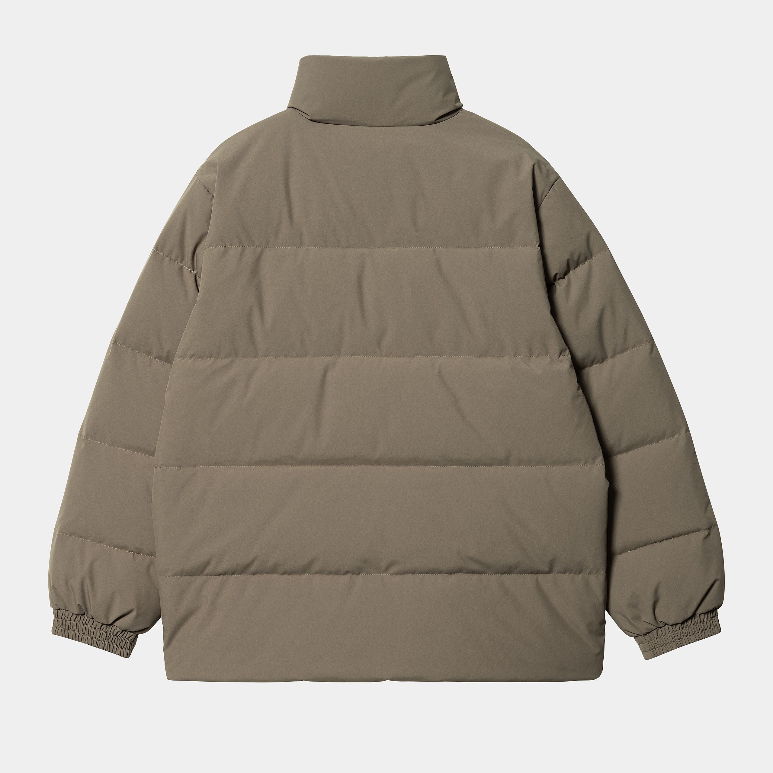 "Braune Carhartt WIP Danville Daunenjacke für Herren, Puffer-Design mit Logo-Schriftzug auf der Brust. bei Stickabush Berlin.“
