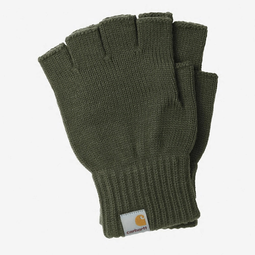 Carhartt WIP Mitten Gloves in leuchtendem Opuntia, aus warmem Acryl-Strick, mit dezentem Carhartt-Patch auf dem Handrücken der Faeustlinge.