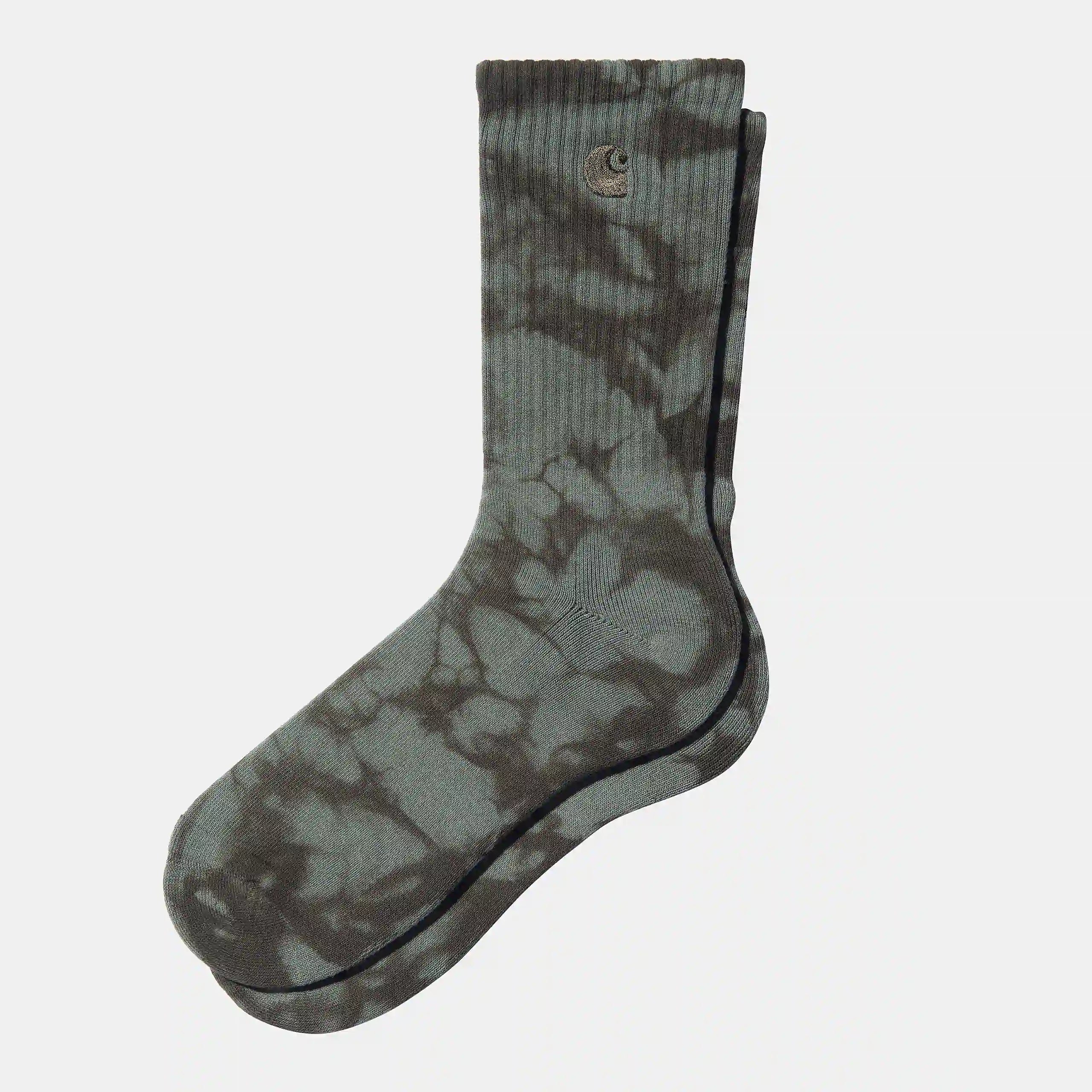 Carhartt WIP Vista Socken – Smoke Green. Grüne Socken aus Baumwoll-Mix, garment dyed, mit geripptem Schaft und dezentem Carhartt WIP Square Label.