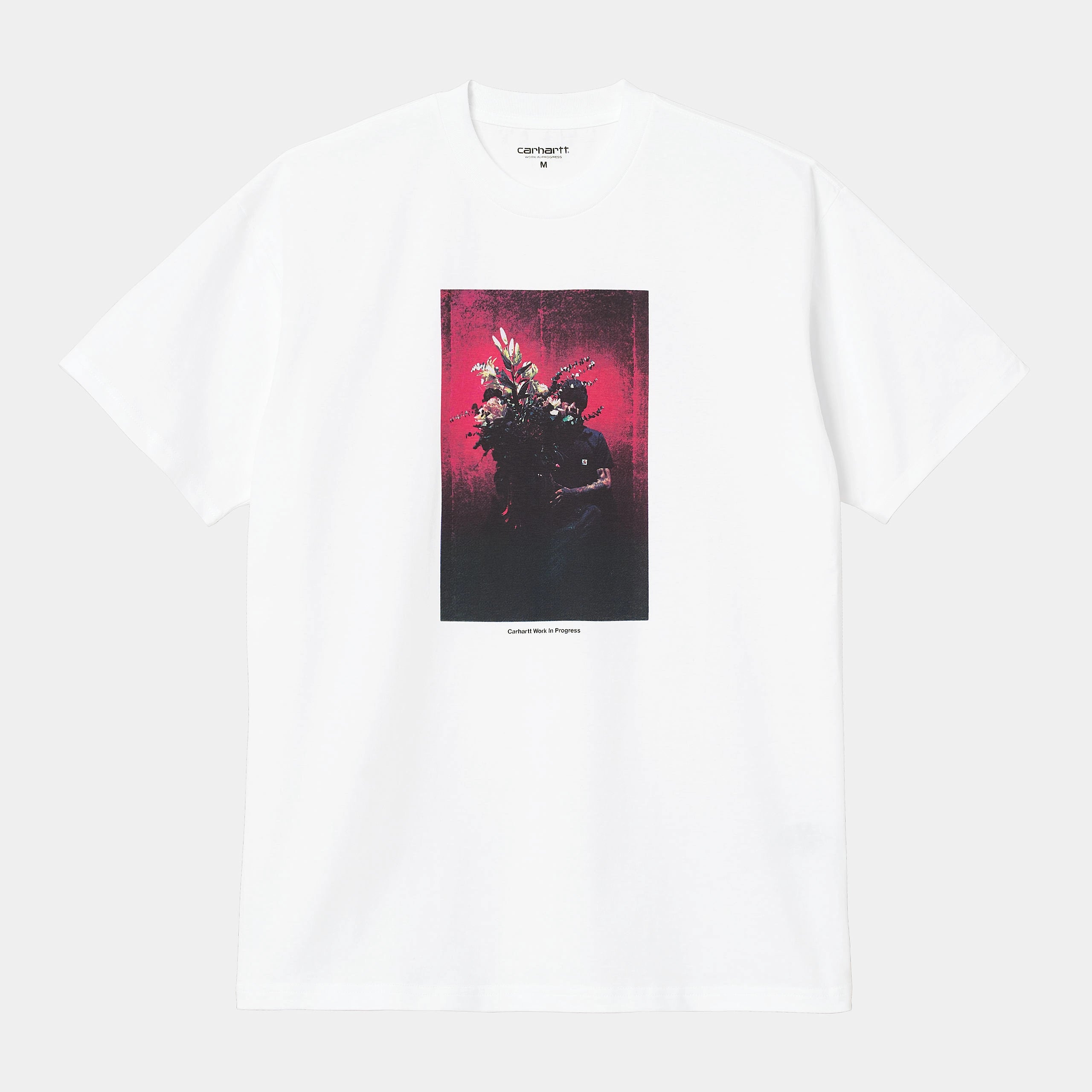 Carhartt WIP Bouquet T-Shirt in Weiß. Lockeres Shirt aus Baumwoll-Jersey, mit großem, farbigem Bouquet-Grafikprint auf dem Rücken.