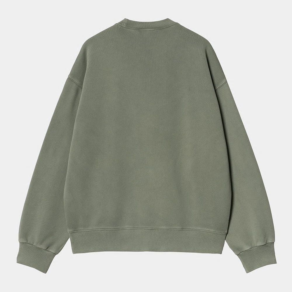 "Carhartt WIP Nelson Crewneck Park – Dunkelgrüner Heavyweight Pullover im Balloon Fit (garment dyed) bei Stickabush Berlin.“