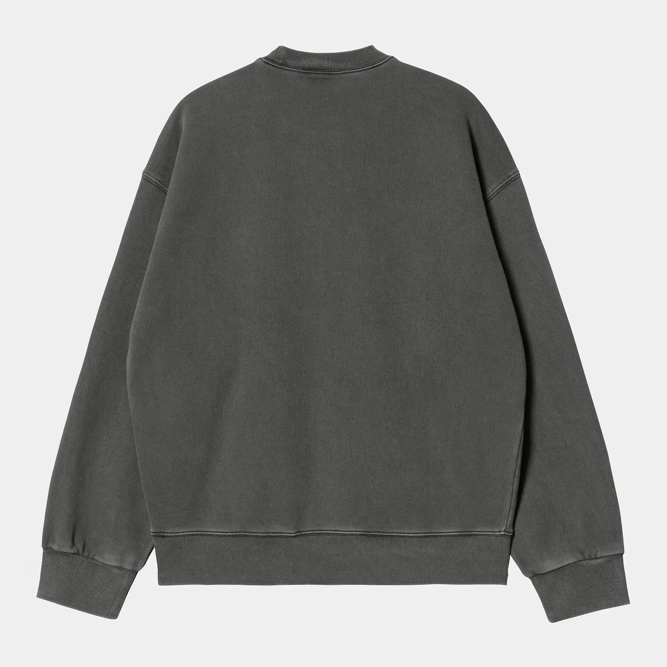 Carhartt WIP Nelson Sweat – Black (garment dyed). Schwarzes Oversized-Sweatshirt aus schwerer Bio-Baumwolle, mit Rundhals und dezentem Vintage-Look.