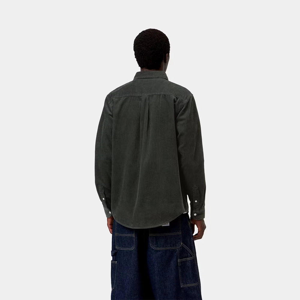 Carhartt WIP L/S Madison Cord Shirt in der Farbe Raven Rueckansicht am Model – STICKABUSH Streetwear Store Berlin-Kreuzberg