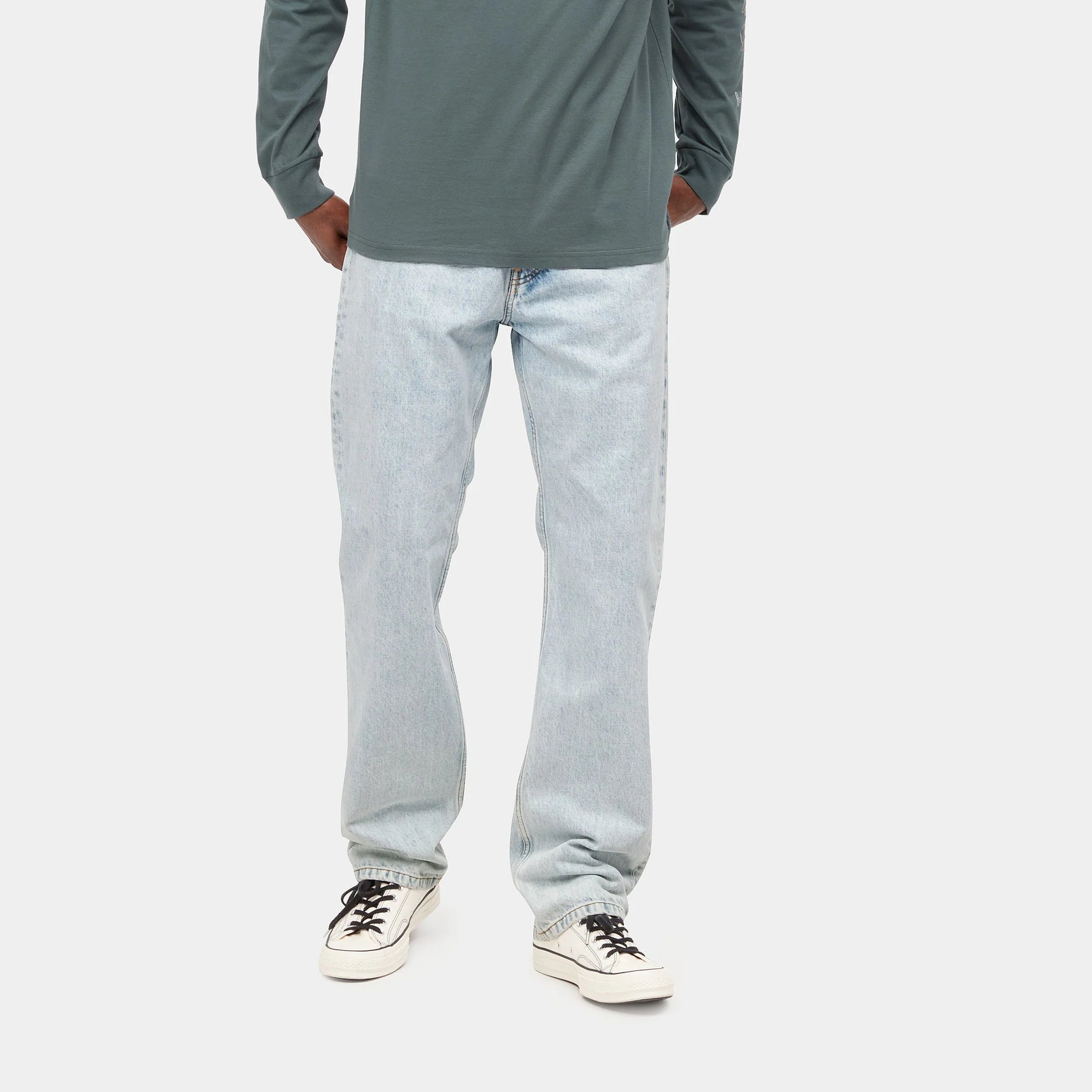 "Carhartt WIP Nolan Pant in Blau (sonnengebleicht), I030470_01_25, carhartt jeans aus Baumwolle, Relaxed Tapered Fit, klassisch 5 Pocket Hose."
