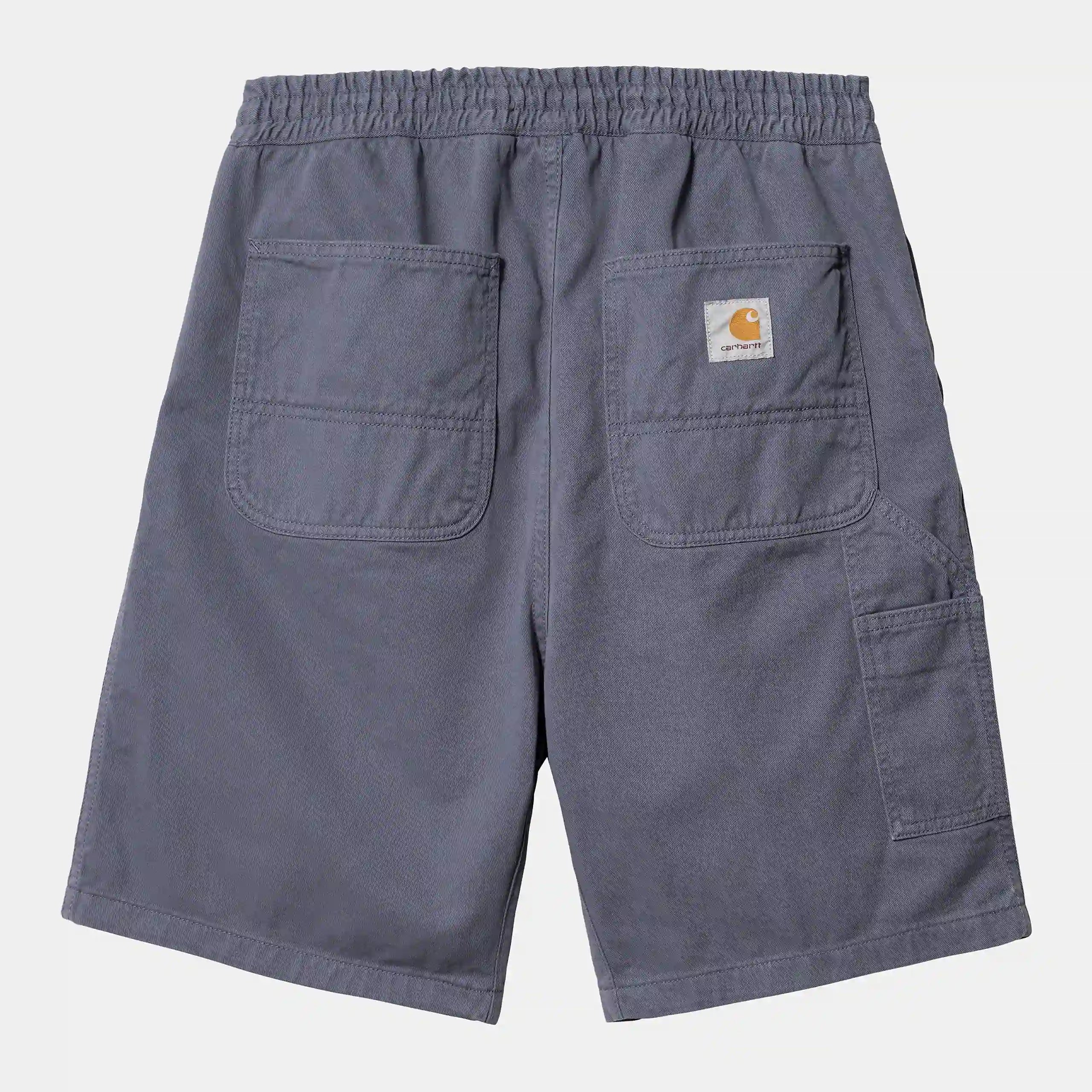 "Carhartt Flint Short in Bluefin, Baumwolle, elastischer Bund mit Kordelzug, lässige Shorts bei Stickabush Berlin."