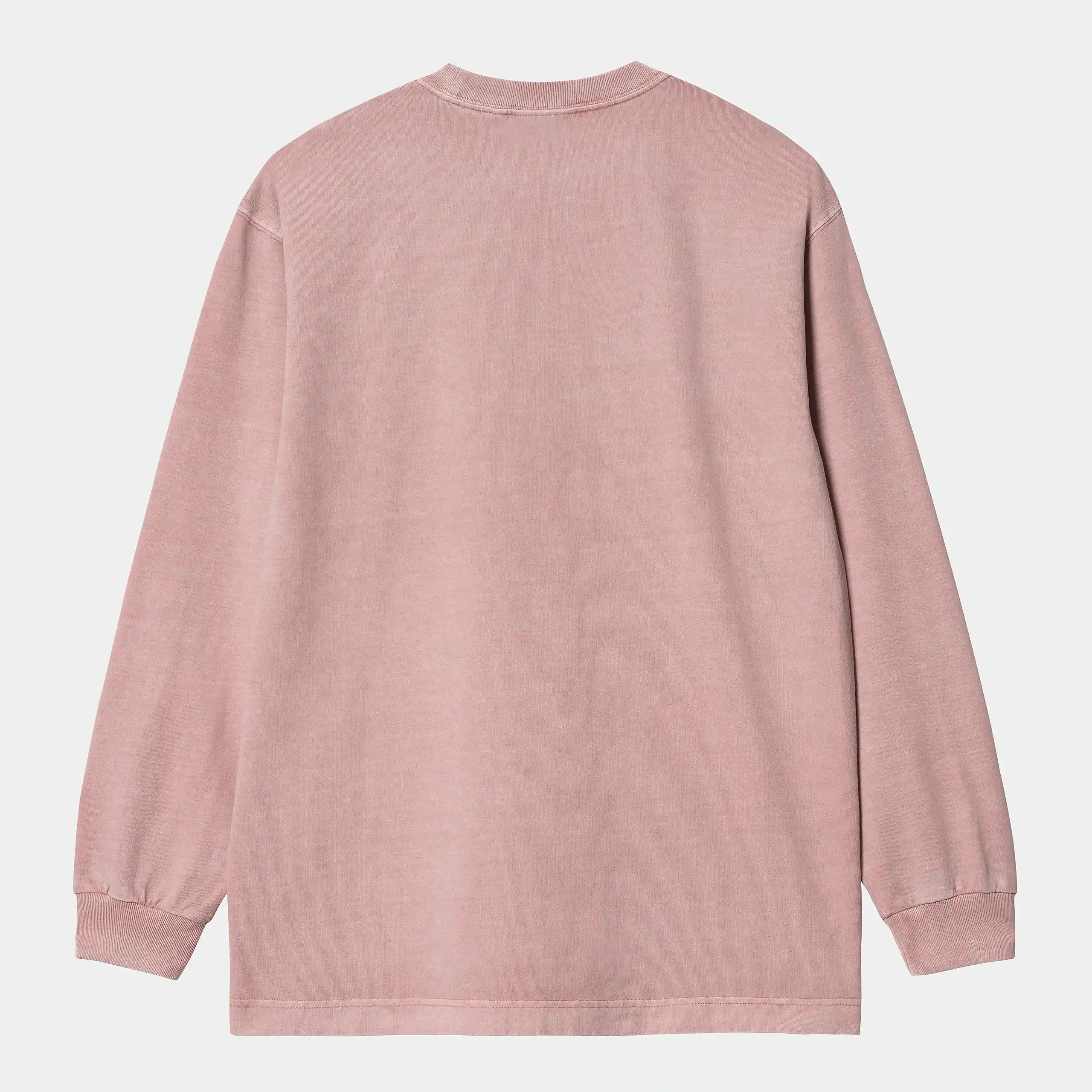 “Helles, leicht verwaschenes Rosa ("Glassy Pink") Carhartt WIP L/S Vista T-Shirt. Langärmliges Herren-T-Shirt aus schwerem Baumwolljersey. Kastenförmige, lockere Passform mit geripptem Rundhalsausschnitt und kleinem, farblich passendem Carhartt "C"-Logo auf der Brust. Lässiger Style mit angenehmer Textur.“
