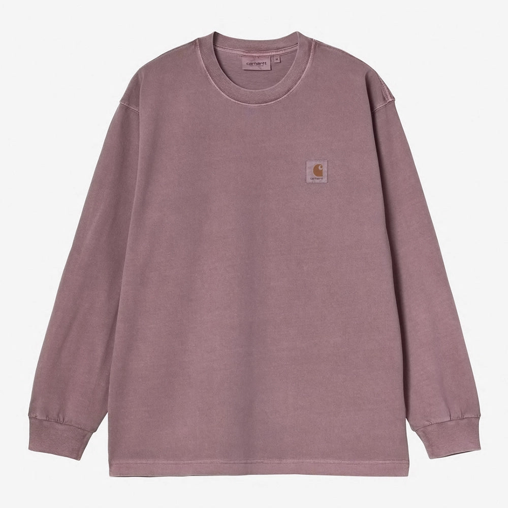“Carhartt WIP Vista Longsleeve in Phlox-Pink. Lockeres Shirt aus Baumwolljersey, mit kleinem Logo-Stick auf der Brust.“