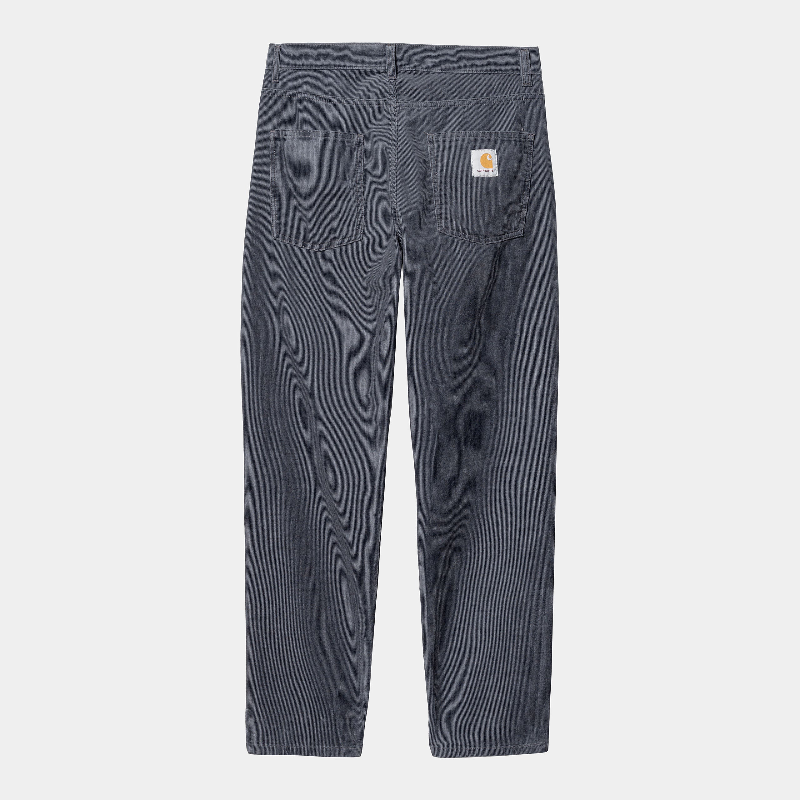 "Carhartt Newel Pant in Zeus (rinsed), Cordhose aus Baumwolle, lockere Passform, Hosenschlitz mit Knöpfenklassische und Relaxed Tapered Fit, normale Bundhöhe."
