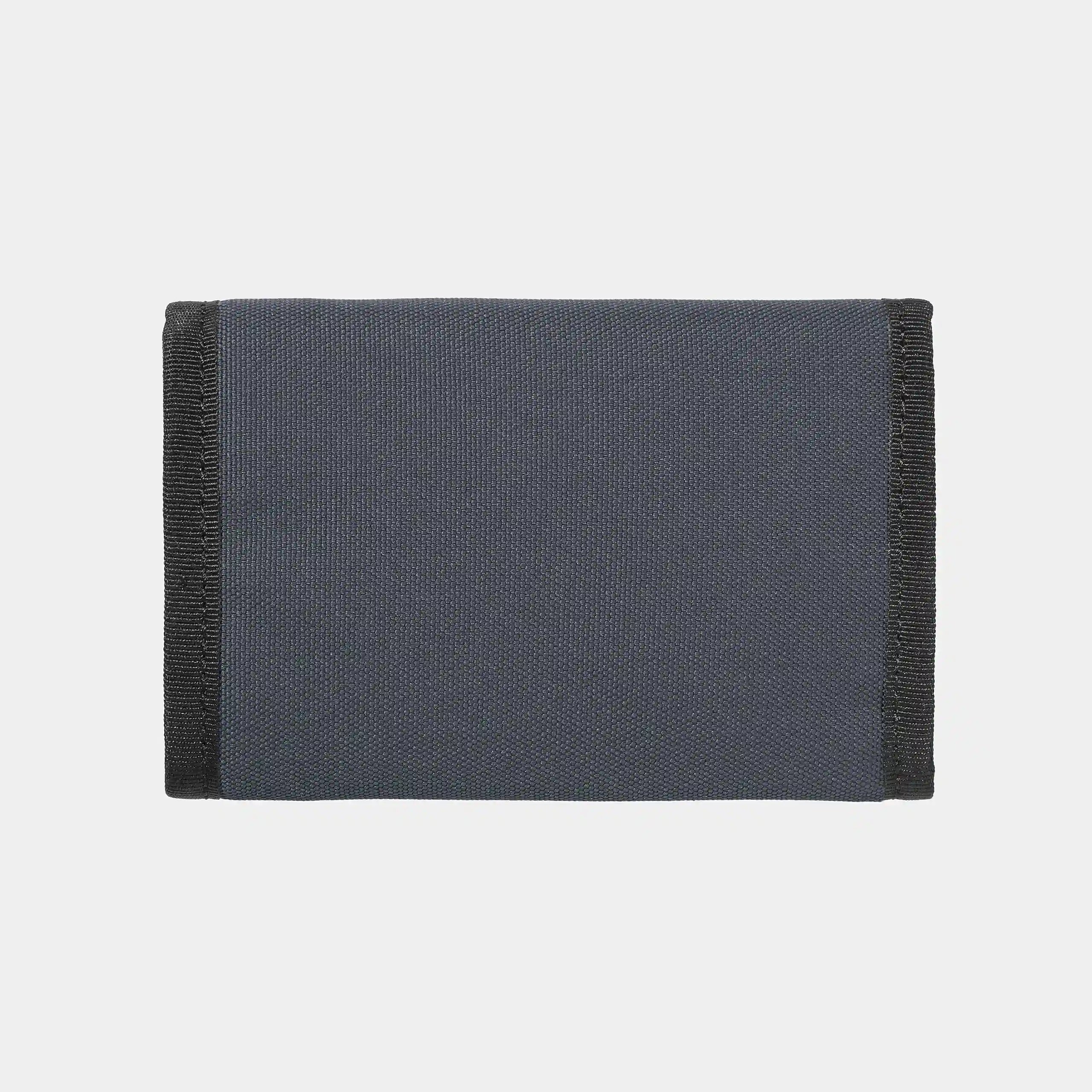 “Dunkelgraues Carhartt WIP Alec Wallet aus robustem Material mit mehreren Kartenfächern, Schein- und Münzfach, sowie Logo-Patch.“