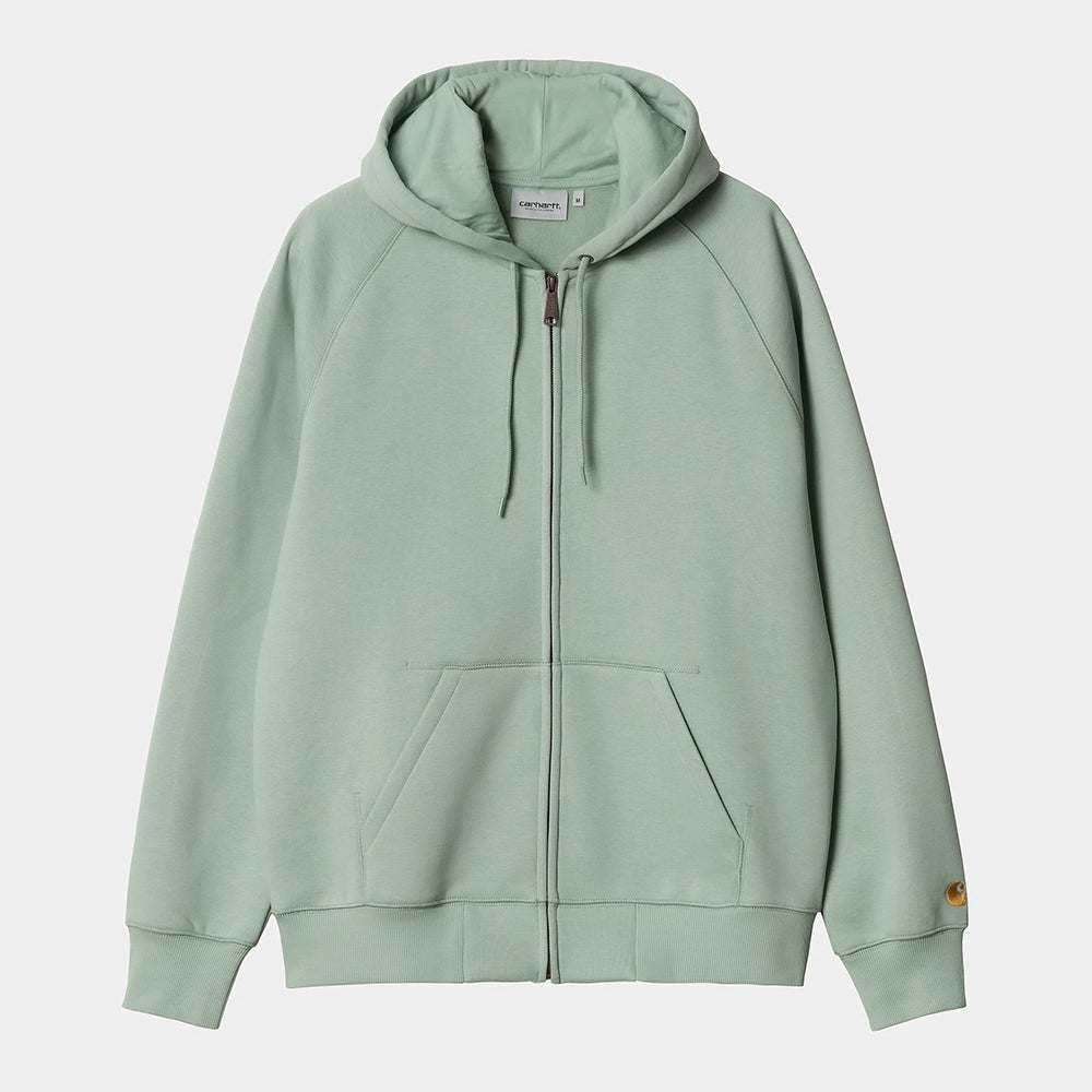 "Carhartt WIP Hooded Chase Jacket in Frosted Green I033664_2O2_XX : Ein robuster Zip-Hoodie mit Funktionalität für Herren und Damen und ist dein perfekter Begleiter für Freizeit und Alltag."
