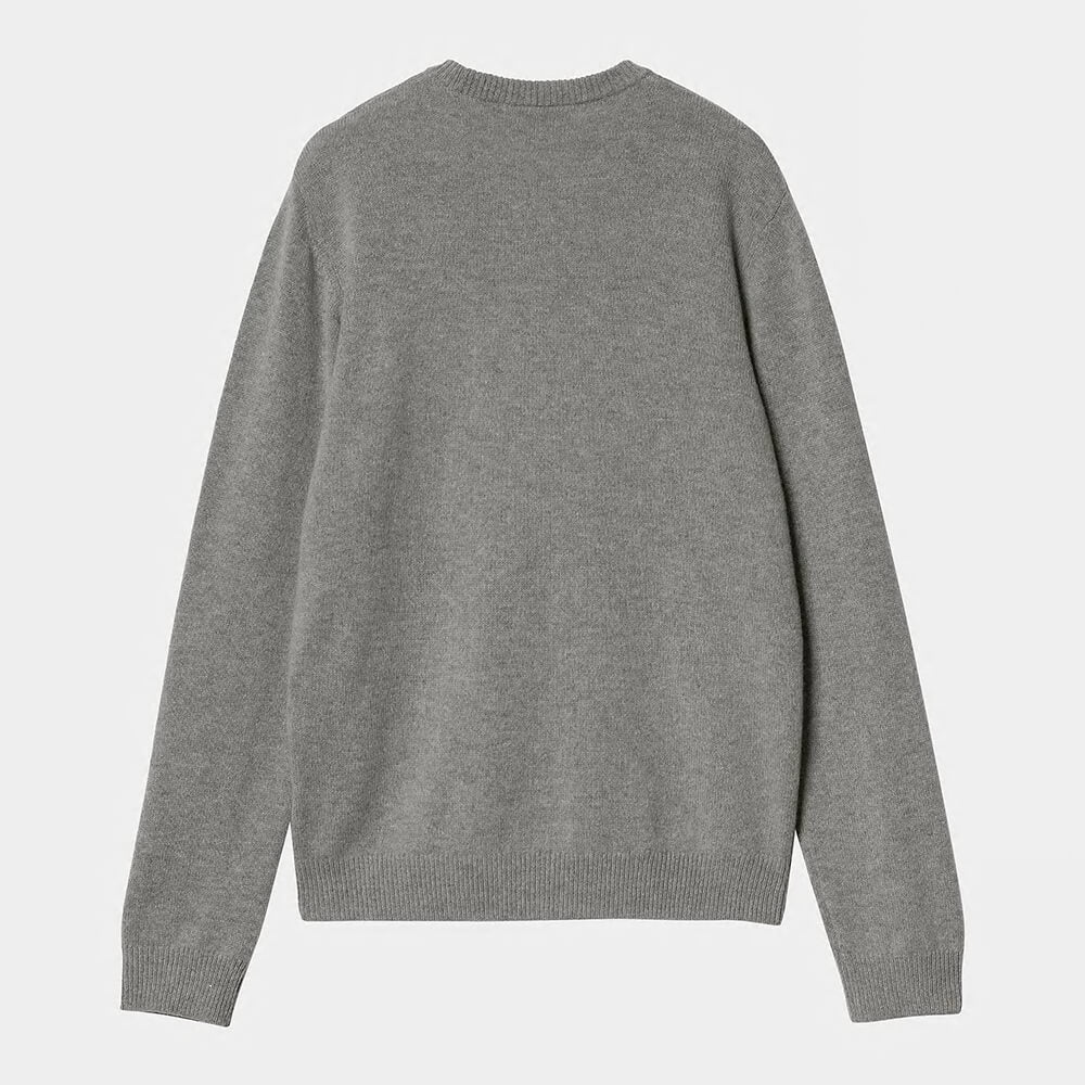 „Grauer Carhartt WIP Alten Strickpullover für Herren aus Wollmix mit Rundhalsausschnitt und dezentem Script-Label bei Stickabush Berlin.“
