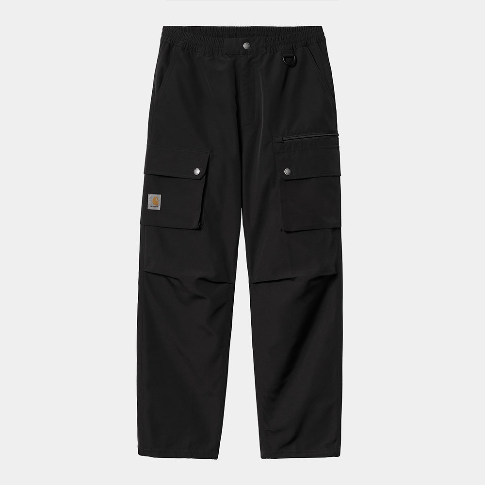 Die Carhartt Hose Irwin Pant in Schwarz I034503_89_XX: Eine Cargo Hose Herren im Streetwear-Stil mit elastischem Bund und mehreren Taschen, darunter große Seitenklappen. 