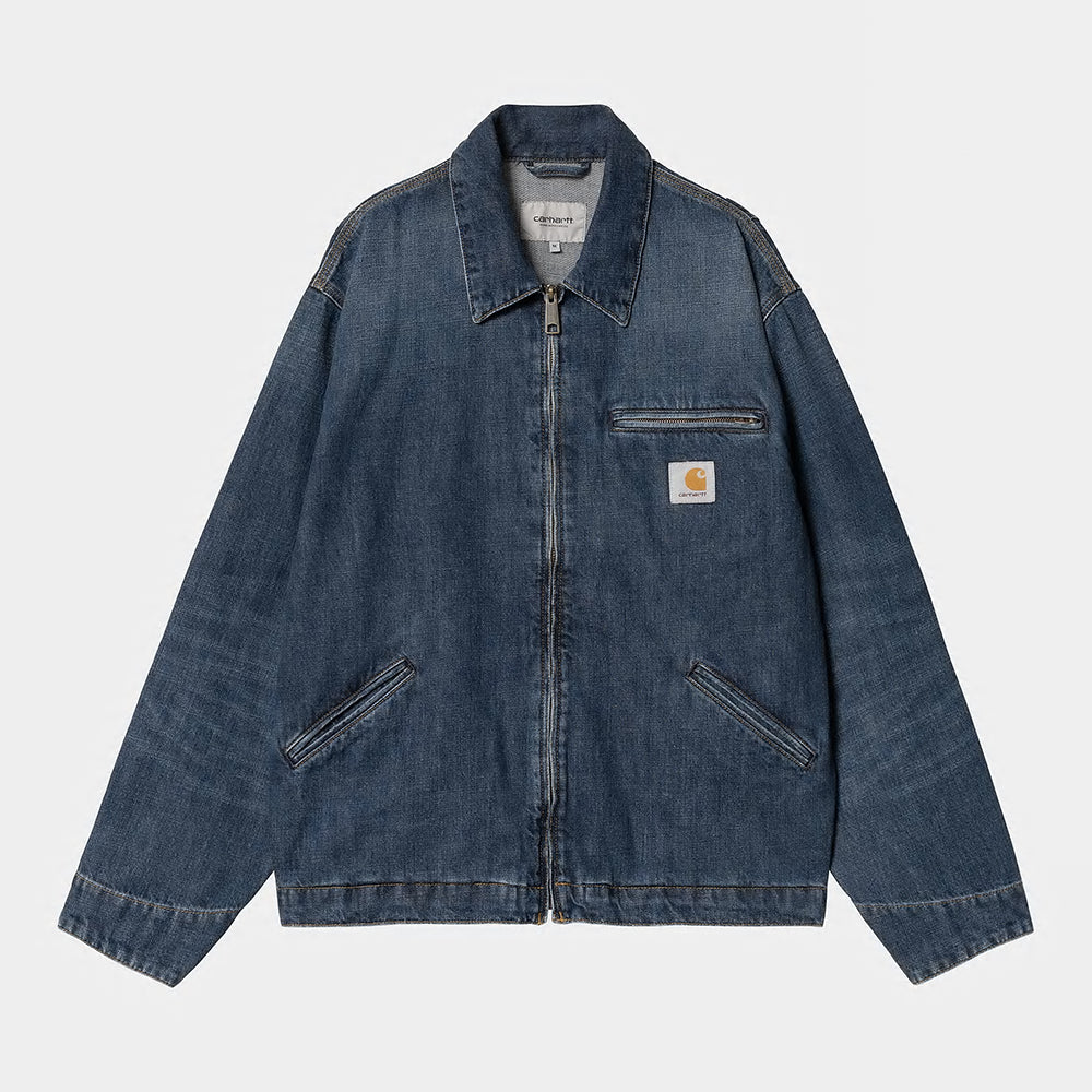 "Carhartt OG Detroit Jacket in Dunkelblau (dark used wash), I034870_01_4L, Baumwoll-Denim, klassische Arbeitsjacke, gebleichter Vintage-Look bei Stickabush Berlin.“