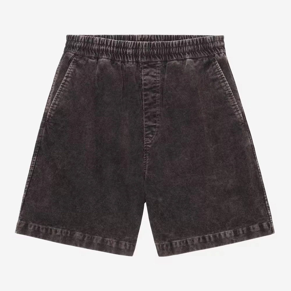 “Carhartt WIP Reynold Short für Herren aus dunkelbraunem Corduroy (Shale), lockere Passform, Rückansicht mit Square-Label bei Stickabush.“