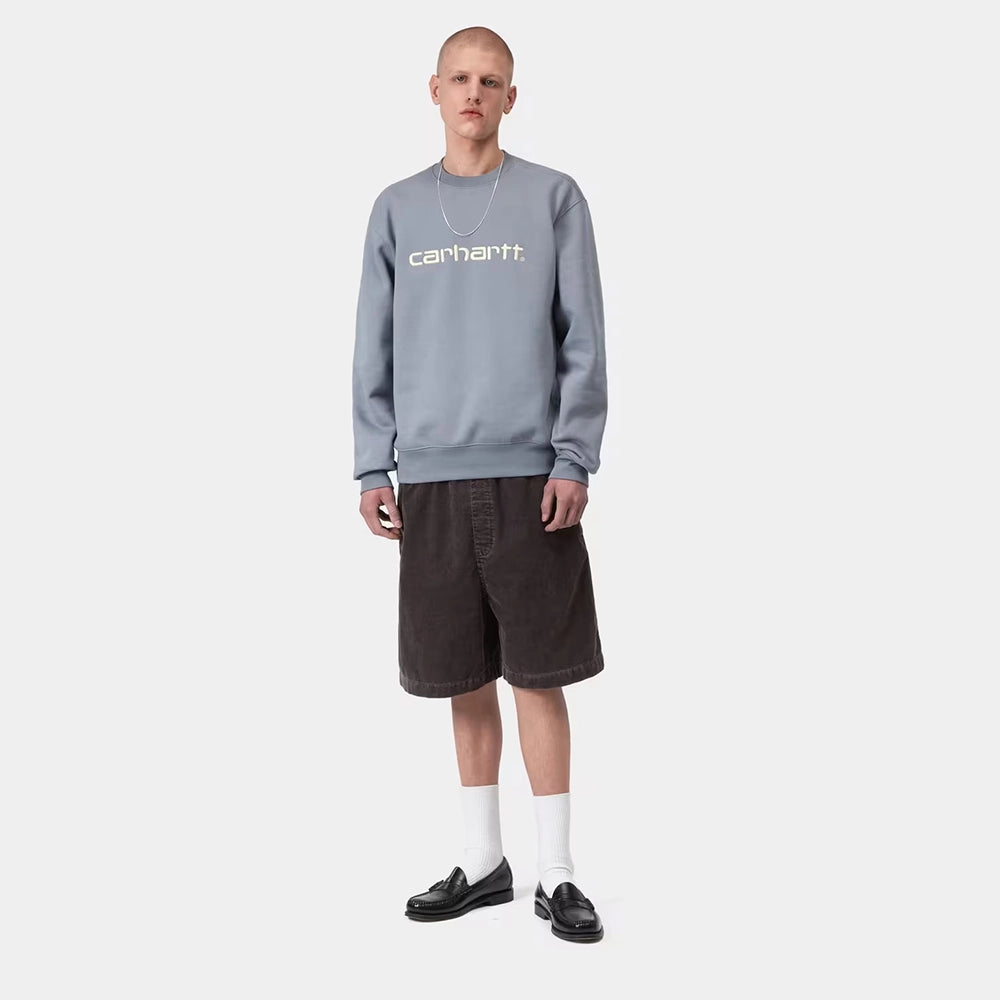 “Carhartt WIP Reynold Short für Herren aus dunkelbraunem Corduroy (Shale), lockere Passform, Rückansicht mit Square-Label bei Stickabush.“