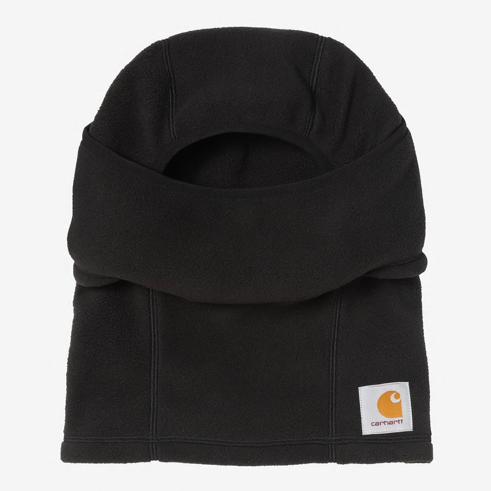 Carhartt WIP Expedition Mask in Schwarz. Weiche, dehnbare Maske aus Acryl-Lycra-Mischung mit einem Carhartt WIP-Logo auf der Vorderseite.