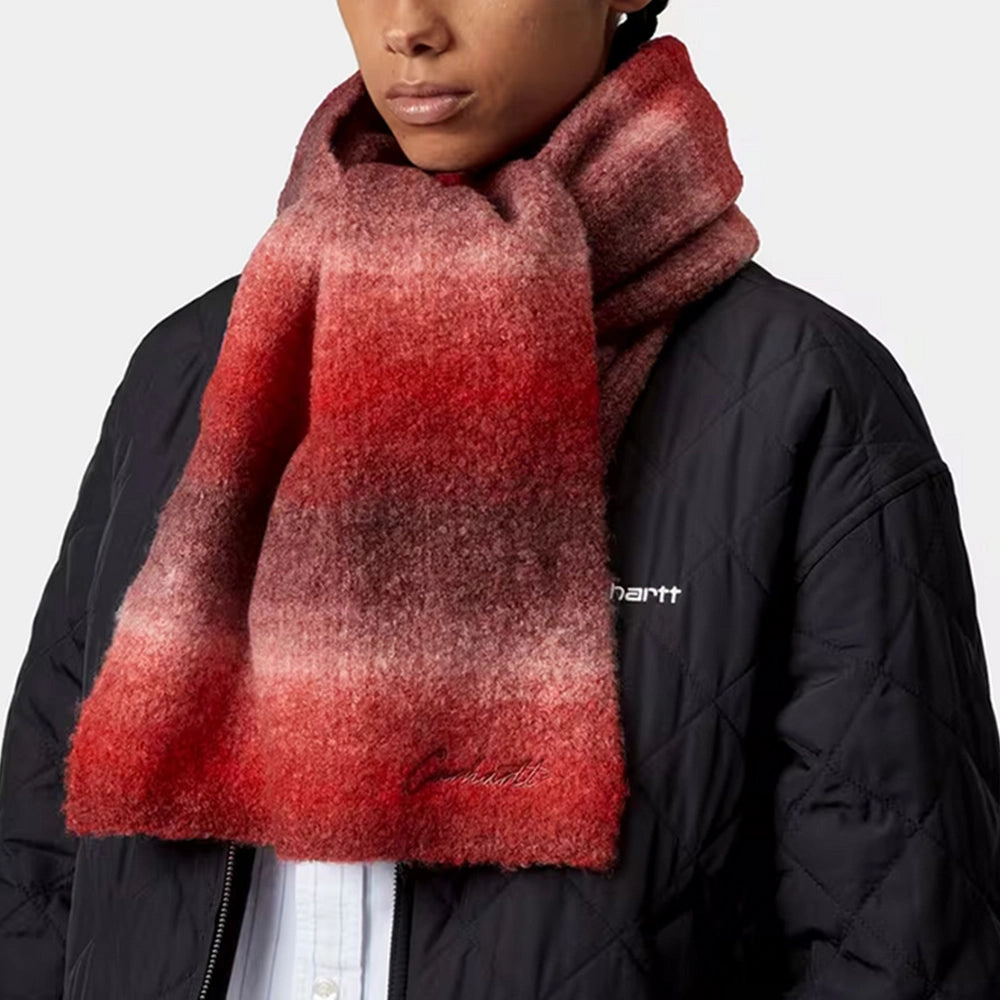 Carhartt WIP Tony Scarf in Palisander und Glassy Pink, weicher Jacquard-Strickschal mit Streifenmuster.