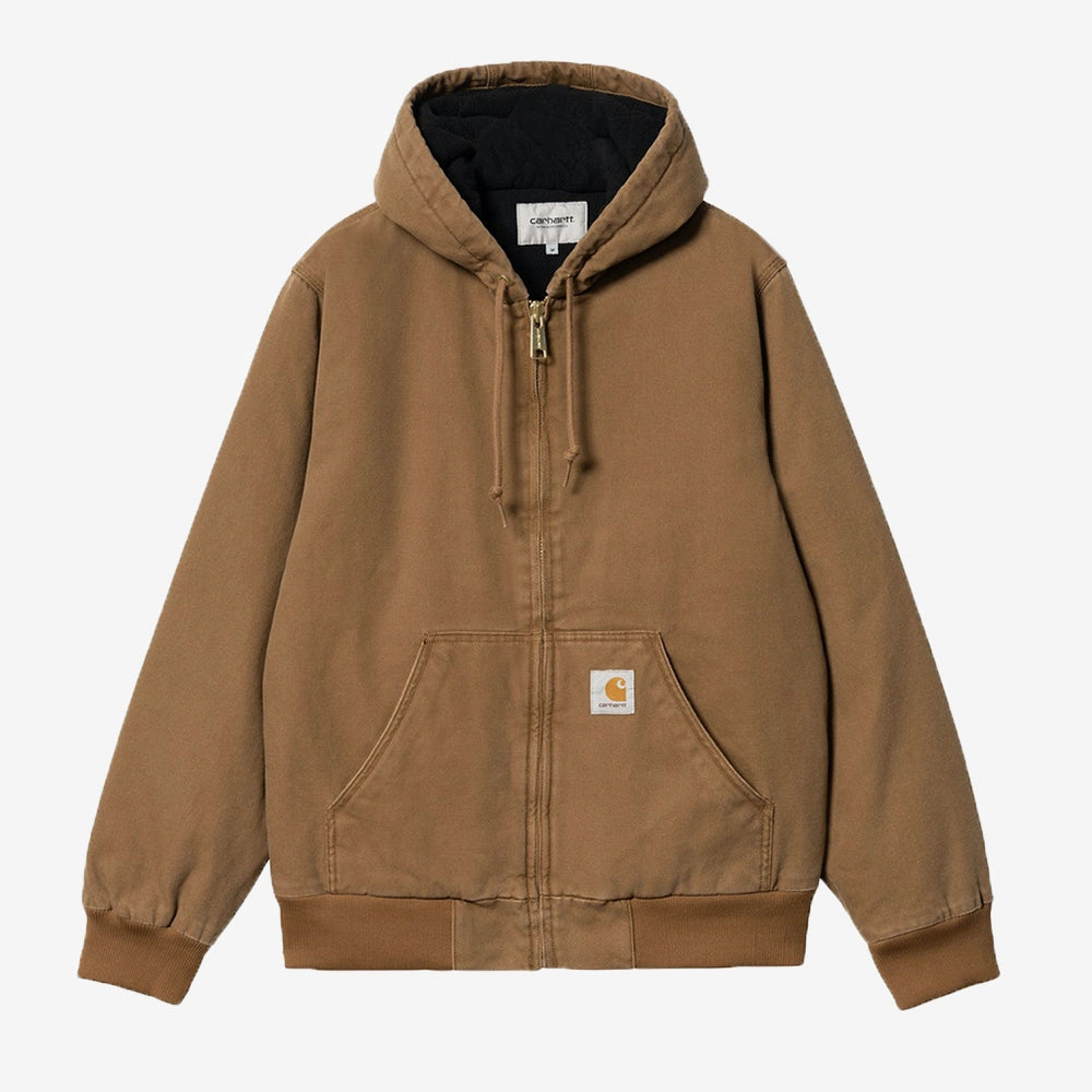 "Carhartt WIP OG Active Jacket in Hamilton Brown, aus robustem Duck Canvas, mit Kapuze, Reißverschluss und Fronttaschen.“