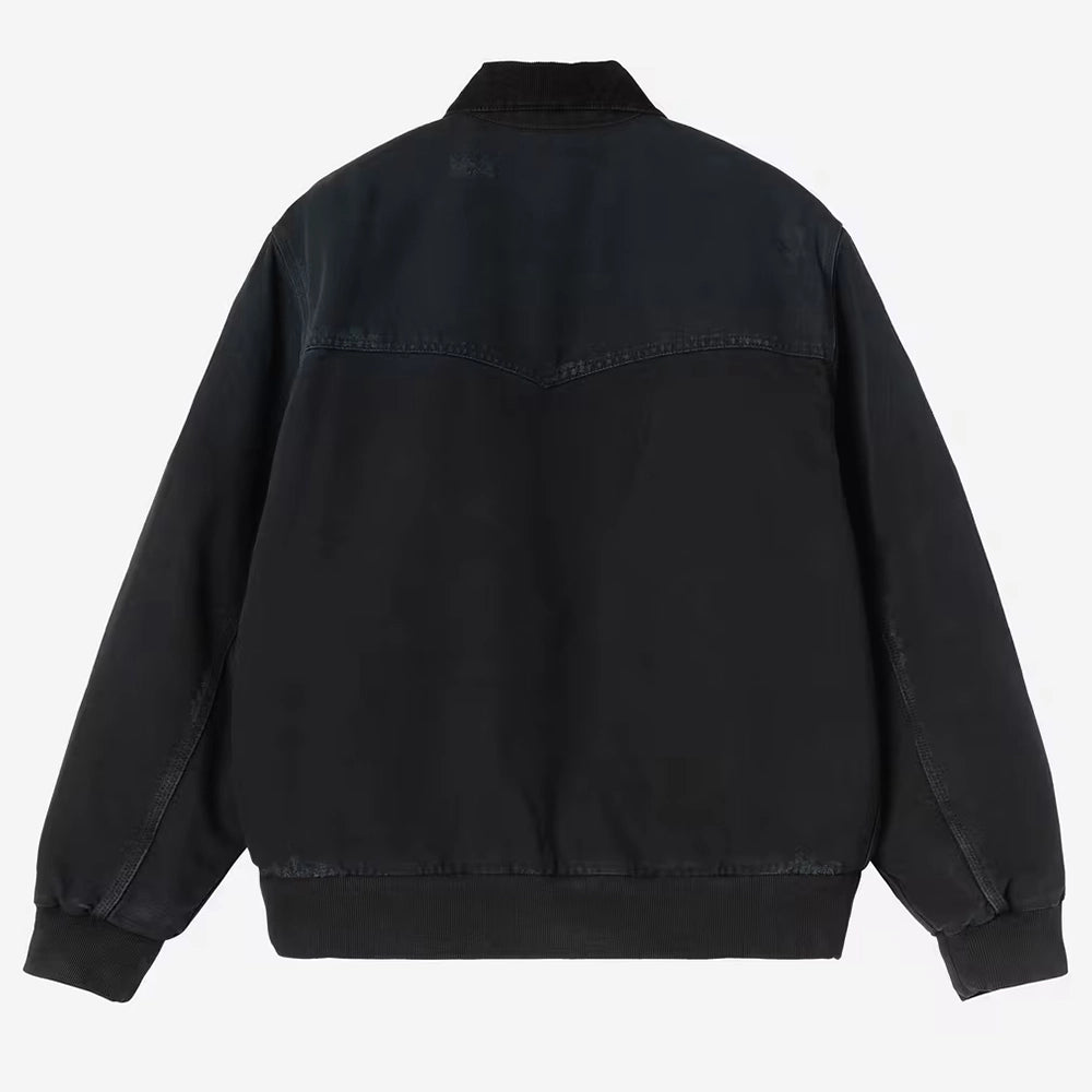 "Carhartt WIP OG Santa Fe Jacke in Schwarz / Black (Grind washed) – Robuste Canvas-Jacke mit Samtkragen im Vintage-Look bei Stickabush Berlin."