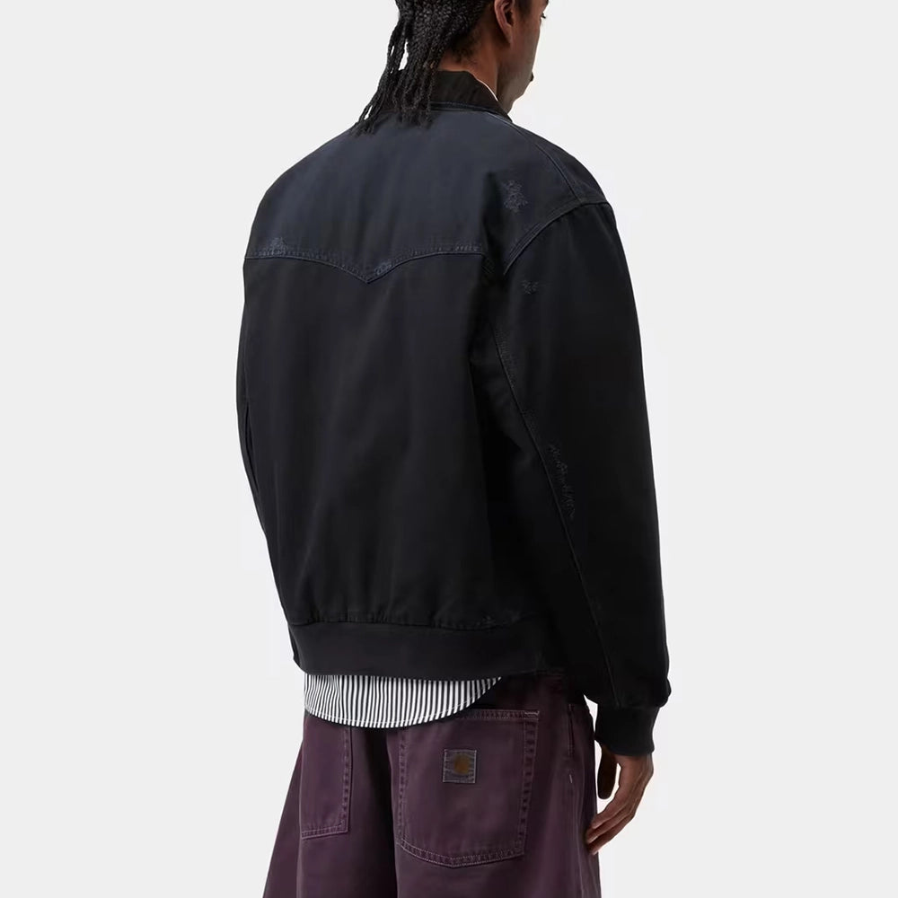 "Carhartt WIP OG Santa Fe Jacke in Schwarz / Black (Grind washed) – Robuste Canvas-Jacke mit Samtkragen im Vintage-Look bei Stickabush Berlin."