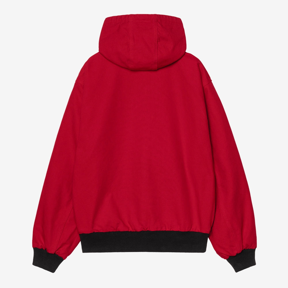 Carhartt WIP OG Active Jacket 50 Years Anniversary in Schwarz, aus Canvas, mit USA Red Innenfutter und Kapuze, rinsed.
