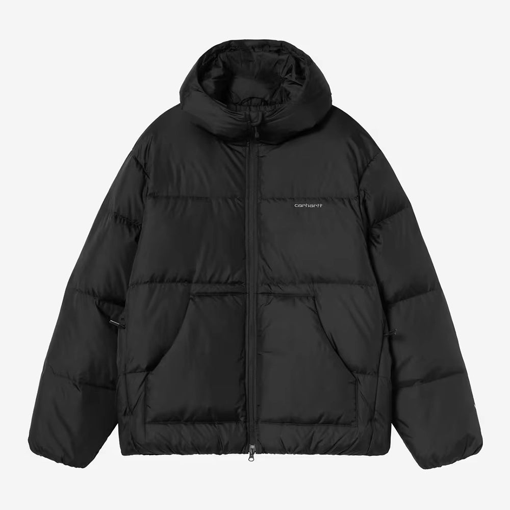 Carhartt WIP Ardon Jacket in Black / Shady Grey mit Kapuze und dezentem Logo-Details – Frontansicht im STICKABUSH Online-Shop