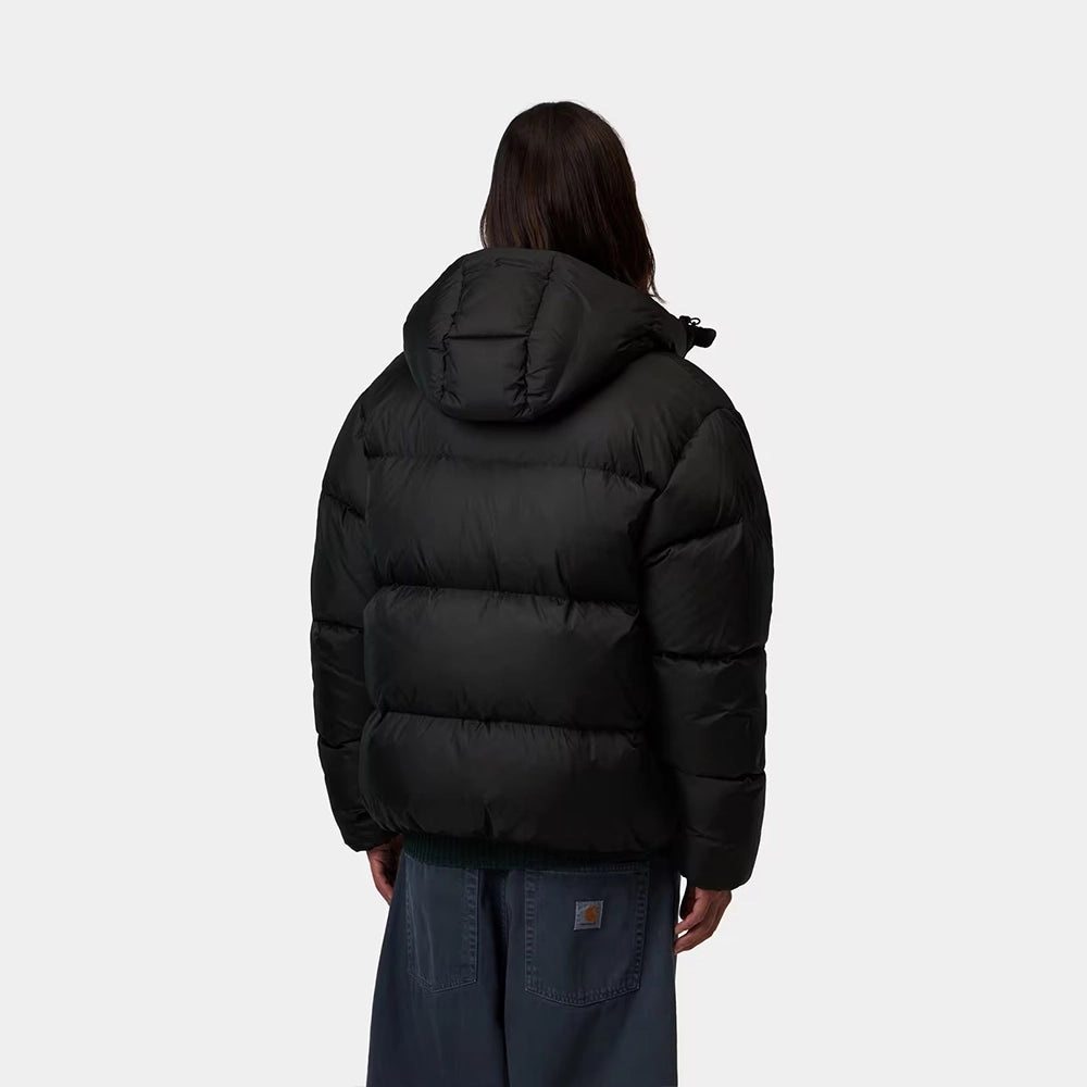 Carhartt WIP Ardon Jacket in Black / Shady Grey mit Kapuze und dezentem Logo-Details – Rueckansicht am Model im STICKABUSH Online-Shop