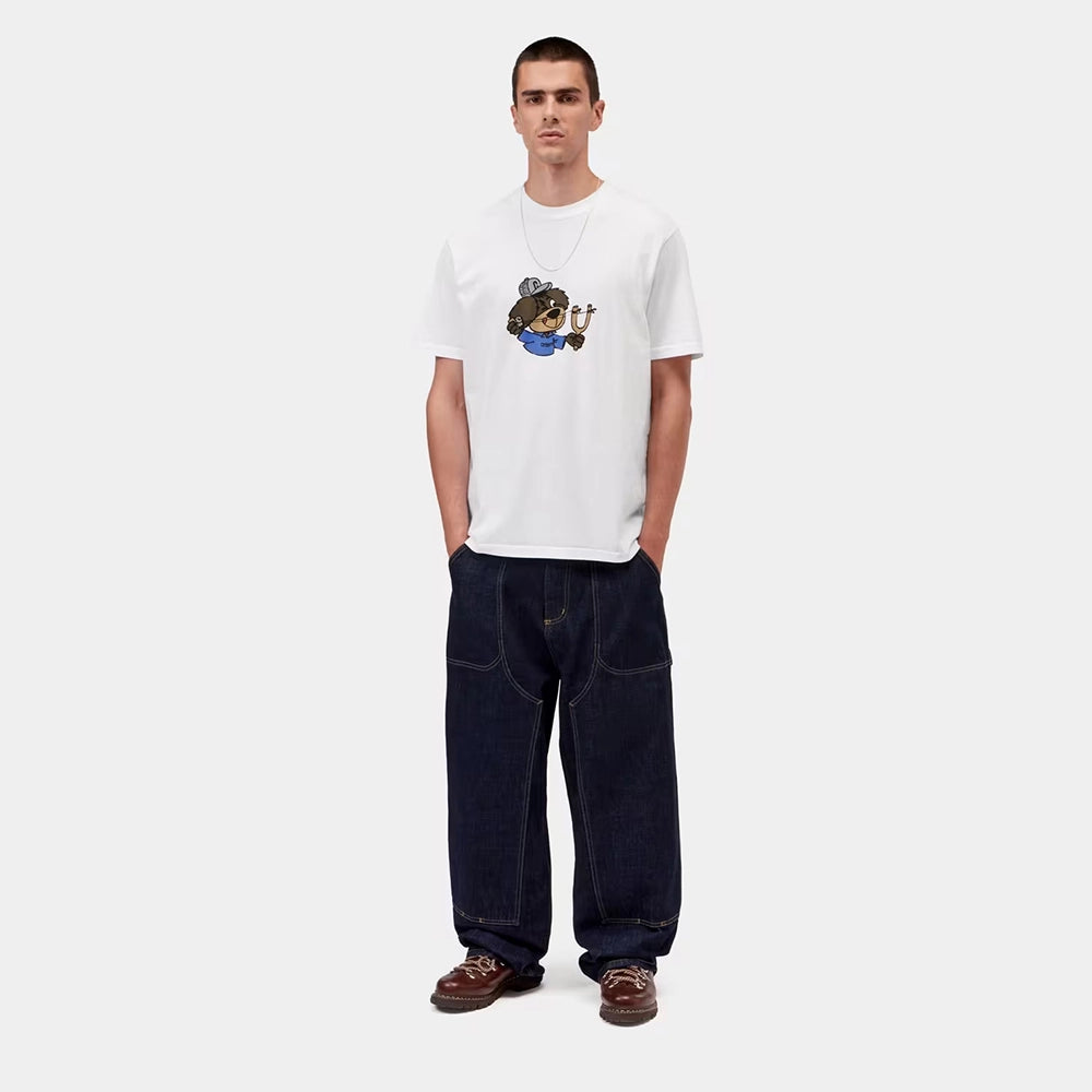 “Carhartt WIP S/S Slingshot T-Shirt in Weiß mit markantem Graphic-Print auf der Brust und Rundhalsausschnitt jetzt bei STICKABUSH.“