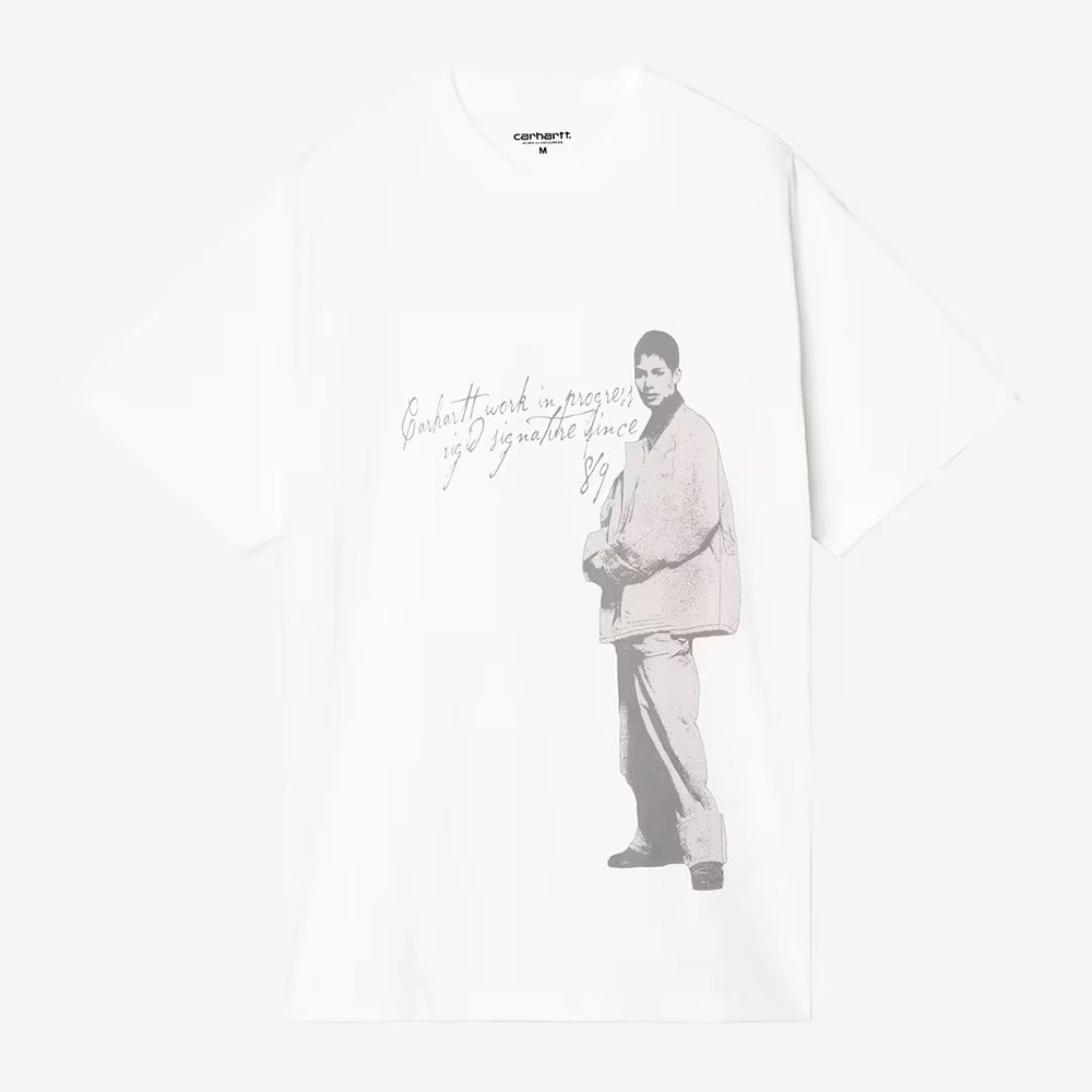 Carhartt WIP S/S Archive '95 T-Shirt in White – Vorderansicht des weißen Heritage-T-Shirts mit Archiv-Print und Garment-Dyed-Waschung.