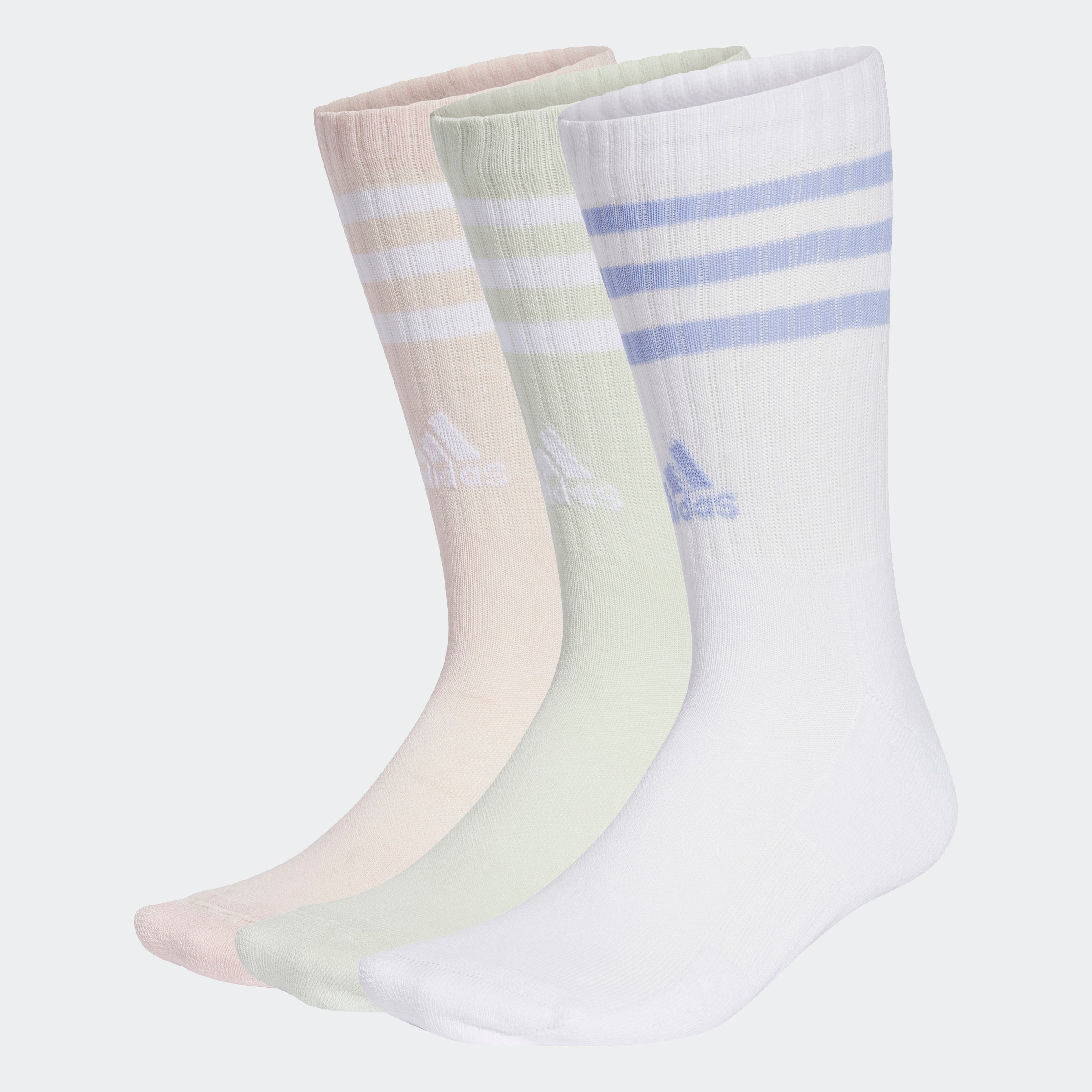 “Adidas 3-Stripes Cushioned Crew Socks 3er Pack. Bequeme und stylische Tennissocken in 3 verschiedenen Farben.“
