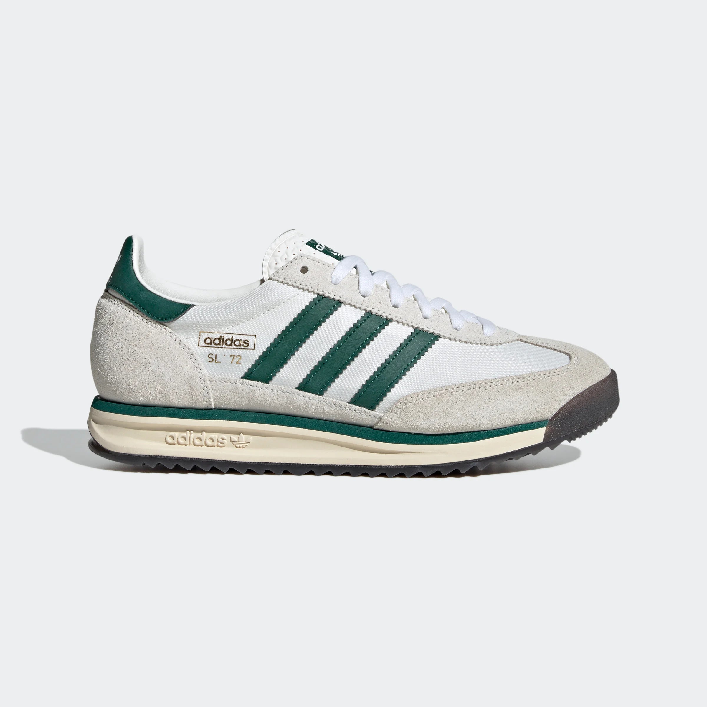 "Adidas SL 72 RS JH5646: Retro-Sneaker in Weiß-Grün mit leichtem Nylon, Wildleder-Details und klassischem 3-Streifen-Design."
