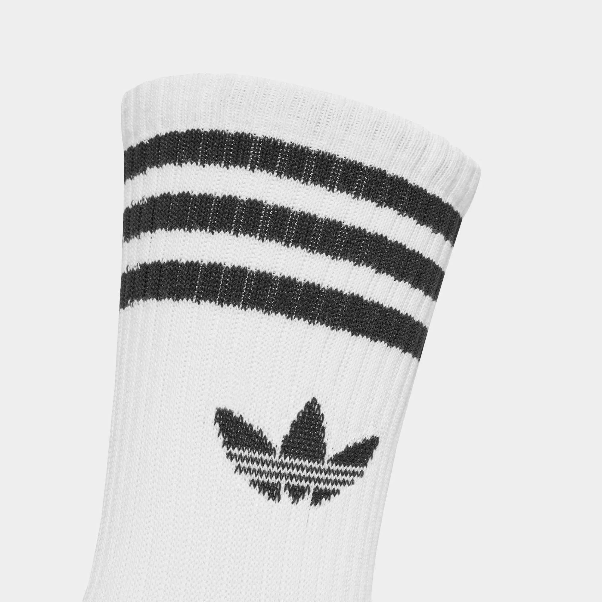 „adidas Originals 3-Stripes Crew Socks 3er-Pack Weiß JV7401 – weiße Wadensocken mit schwarzen 3-Streifen und Trefoil-Logo bei Stickabush Berlin.“