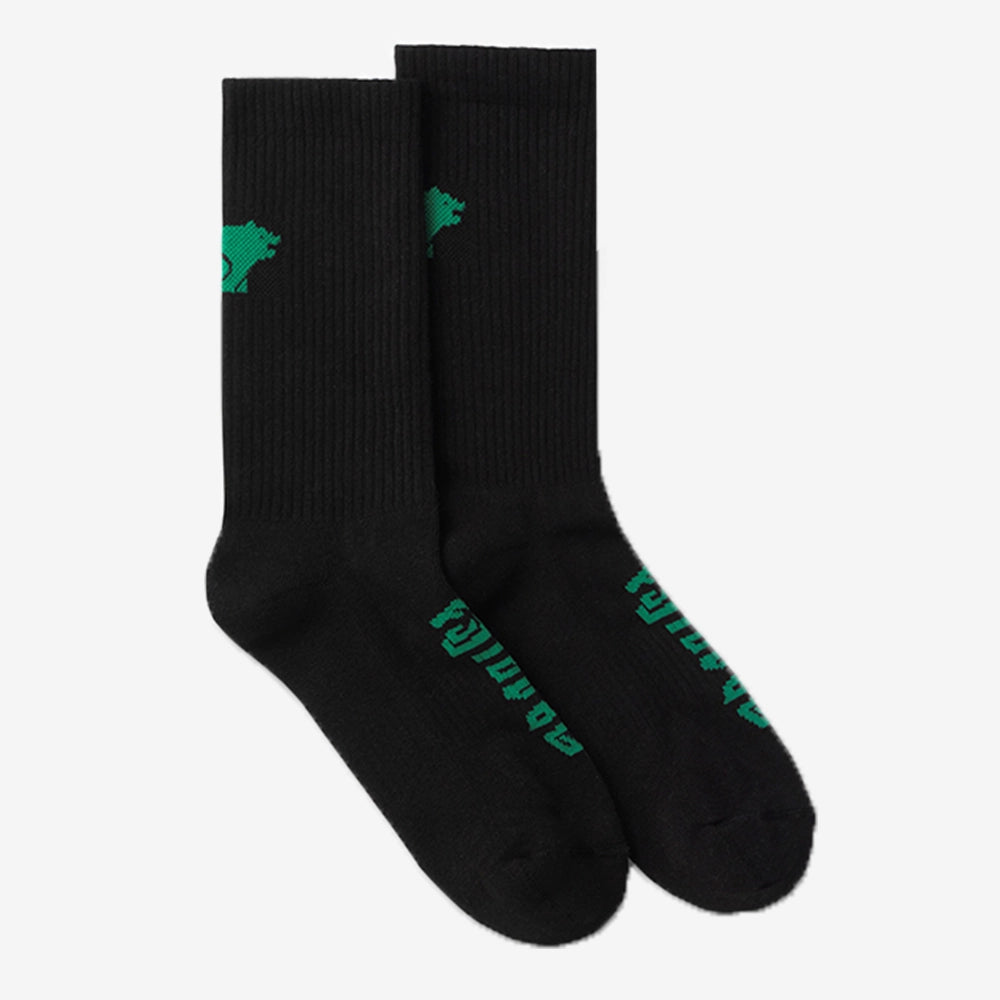 "Karhu Fusion Socks Black Ultramarine Green Vorderansicht mit Logo jetzt bei Stickabush Berlin.“