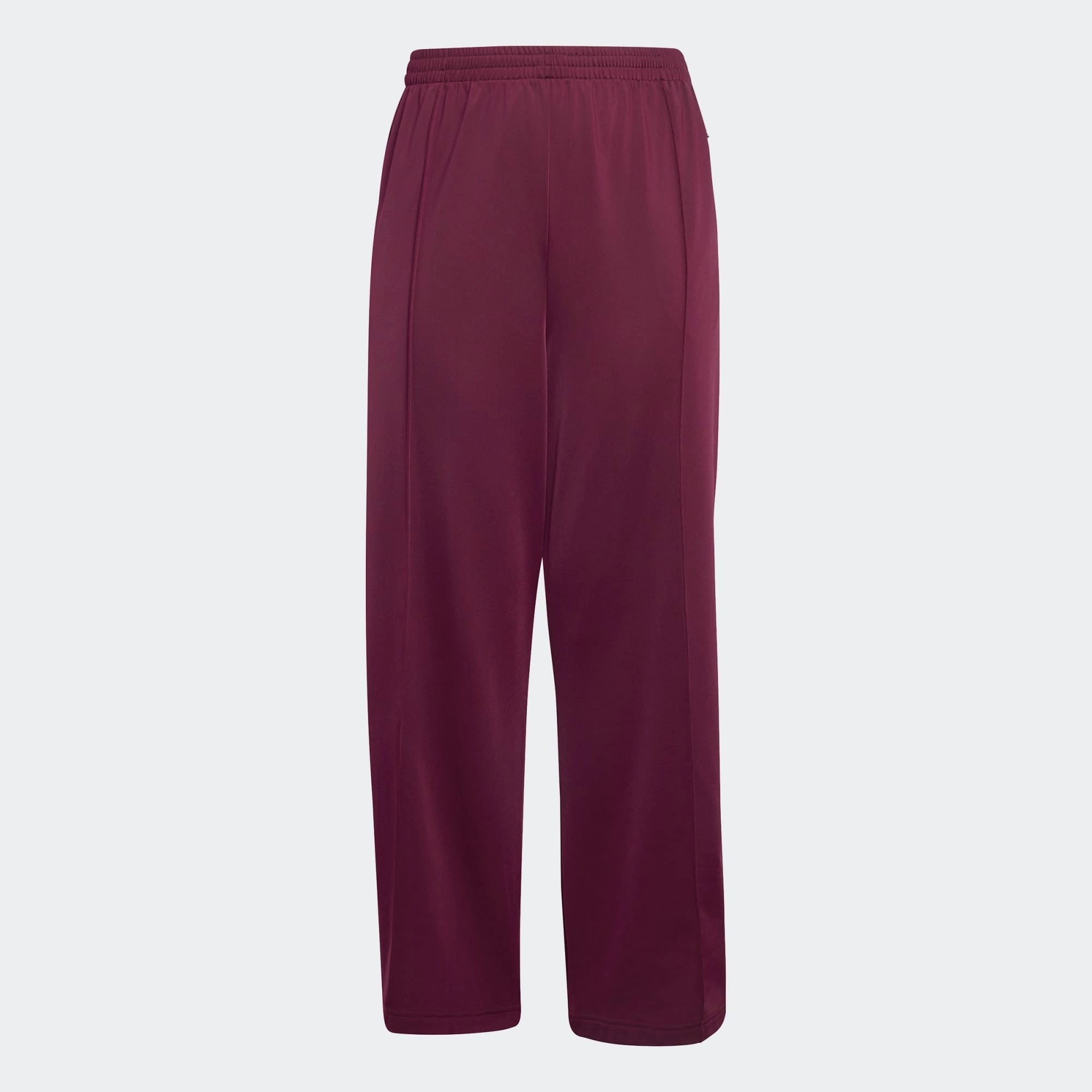 "adidas Originals Firebird Loose Track Pants Damen in Maroon Weinrot mit weißen Streifen, weites Bein, Plus-Size, KD4035 bei Stickabush.“