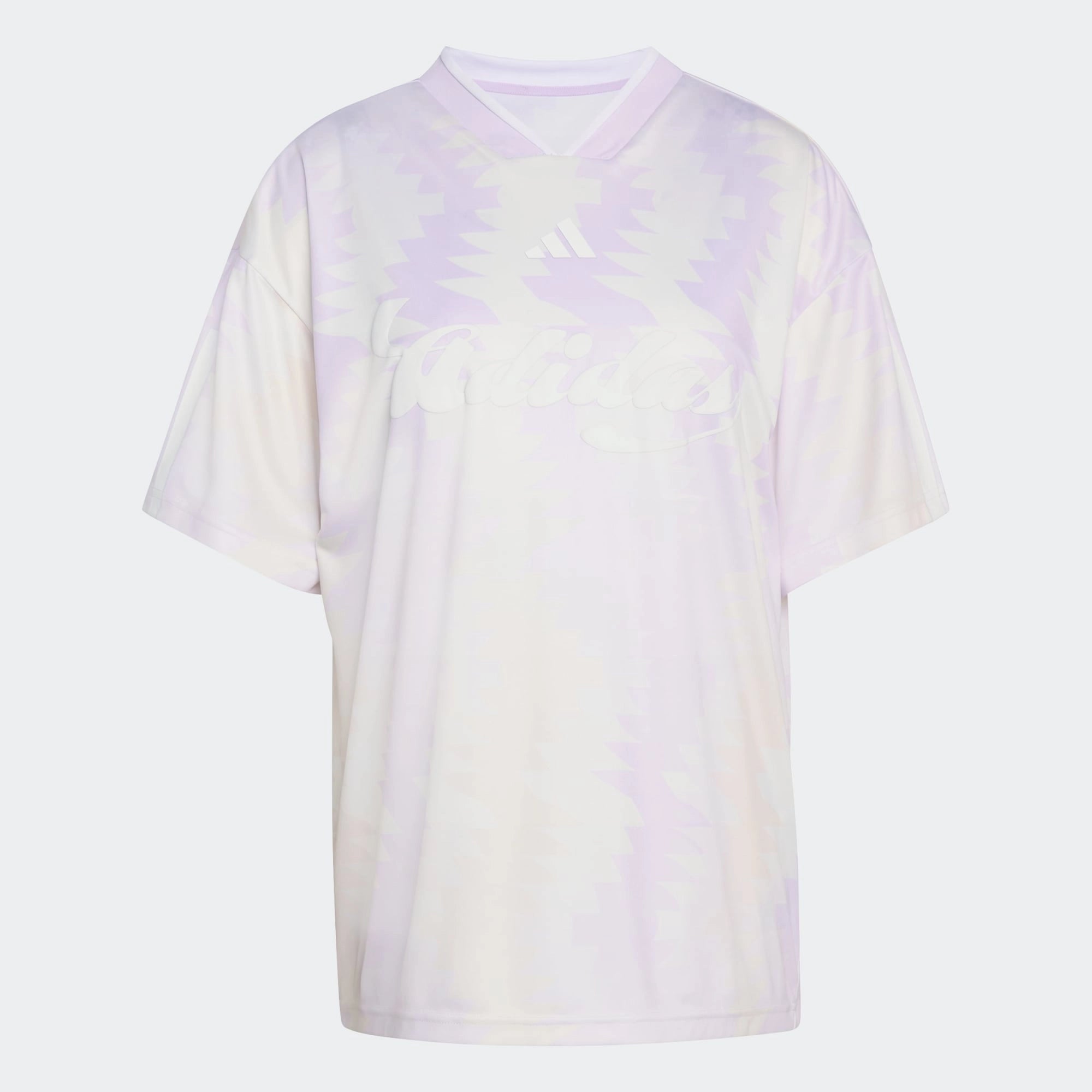 “Weißes Adidas House of Tiro X Common Goal Trikot für Damen mit dezenten lavenderfarbenen Details und klassischem V-Ausschnitt bei Stickabush Berlin.“