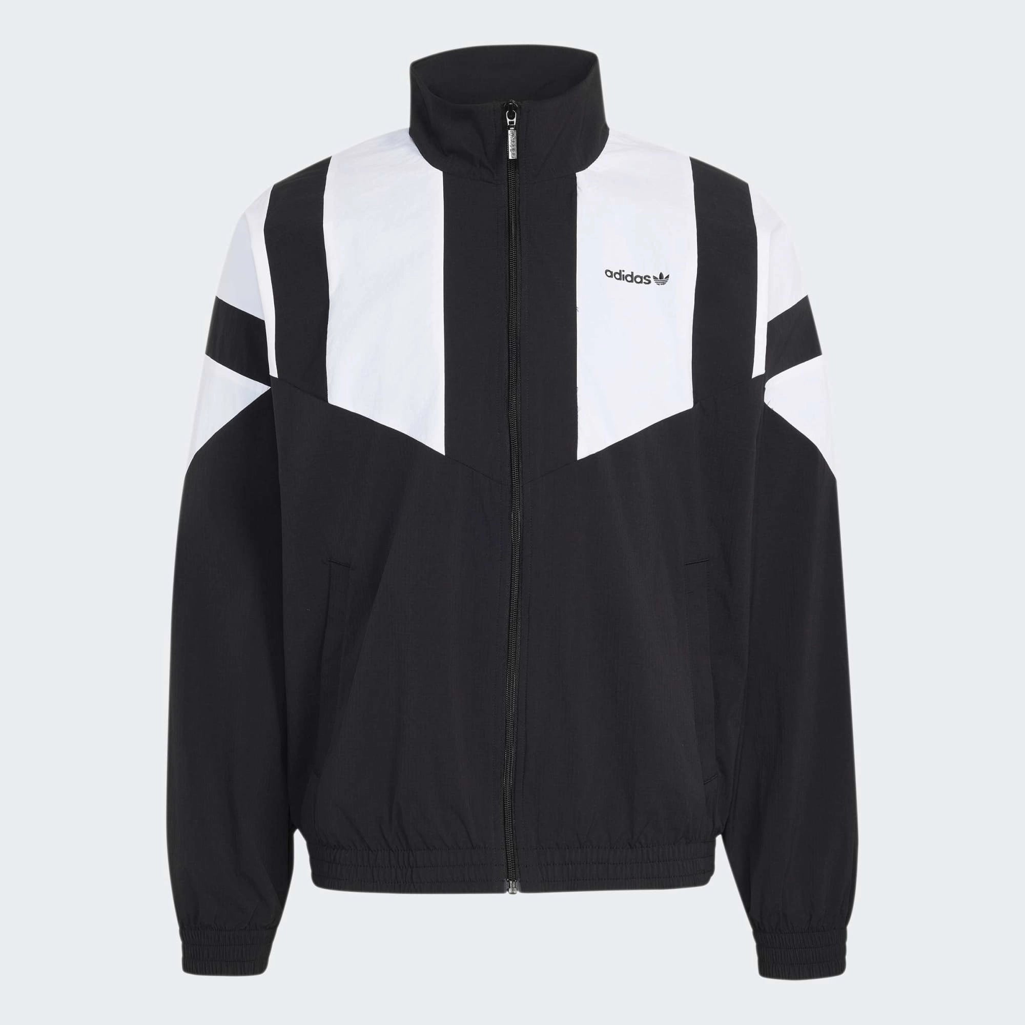 „Schwarze adidas Originals Blocked Track Top Trainingsjacke (KR1378) mit weißem Color-Blocking-Design – sportliche Damen-Oberteil im Retro-Look erhältlich bei Stickabush Berlin.“