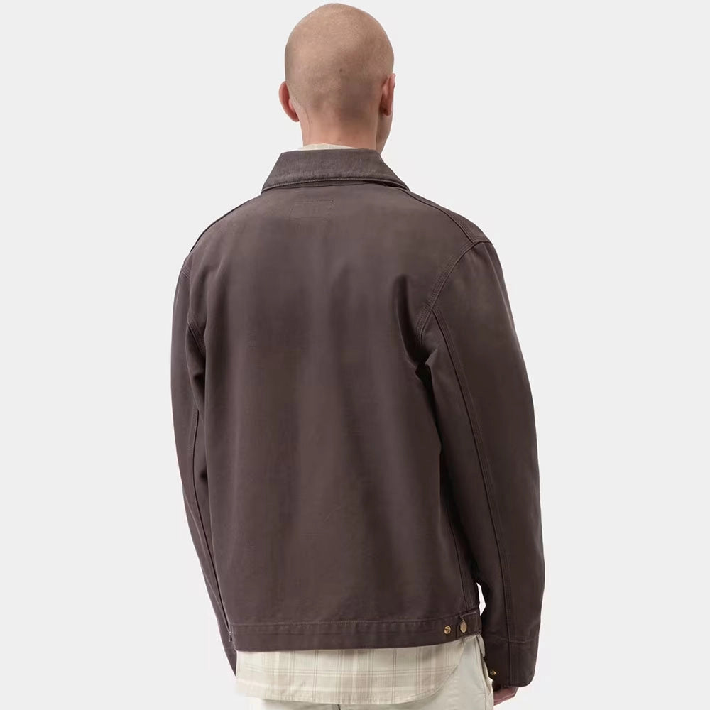 “Carhartt WIP Detroit Jacke für Herren in Grau-Braun (Shale) aus robustem Stone Washed Canvas mit braunem Cordkragen bei bei Stickabush.“