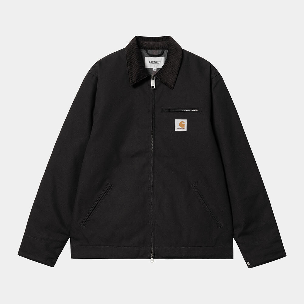 "Carhartt Detroit Jacket (Winter) in Schwarz (rigid), robustes Canvas, gefütterte Winterjacke im klassischen Detroit-Stil mit Kragen und Reißverschluss.“