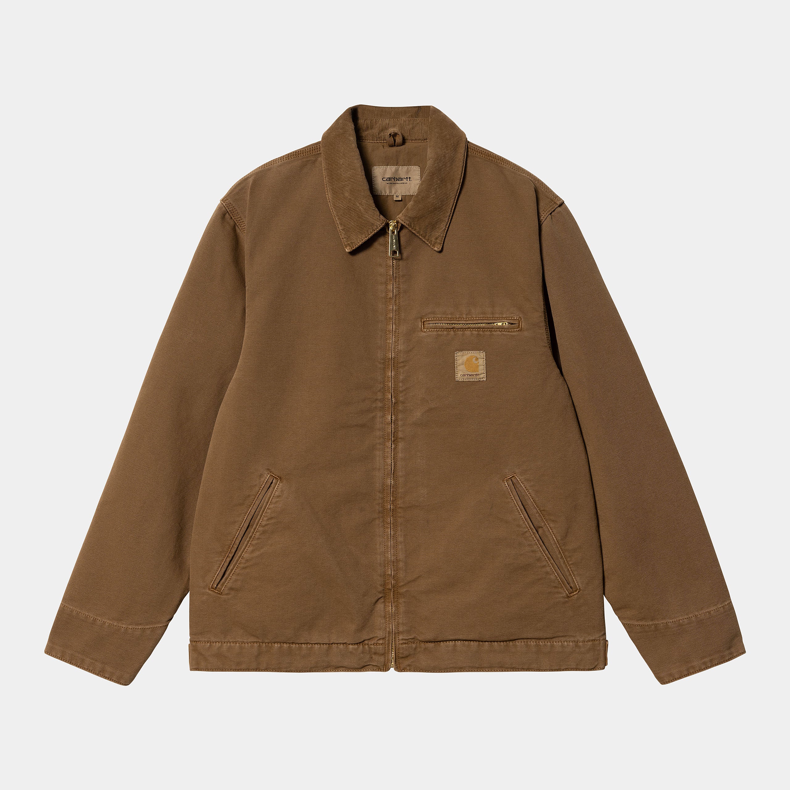 "Carhartt Detroit Jacket, Tamarind (verblasst), robustes Canvas, klassische Arbeitsjacke mit Reißverschluss und verwaschenem Look."