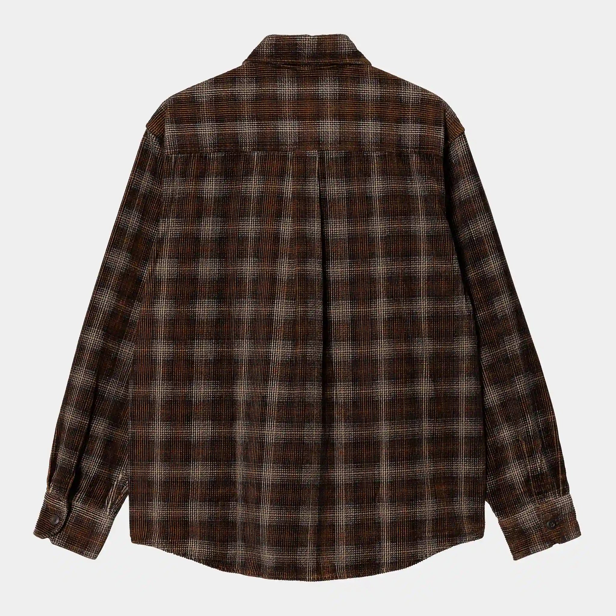 “Carhartt WIP L/S Flint Shirt in Wiley Check, Hamilton Brown (Rinsed). Langärmliges Hemd mit Karomuster, Brusttaschen mit Knopfverschluss, gewebtes Logo-Etikett.“