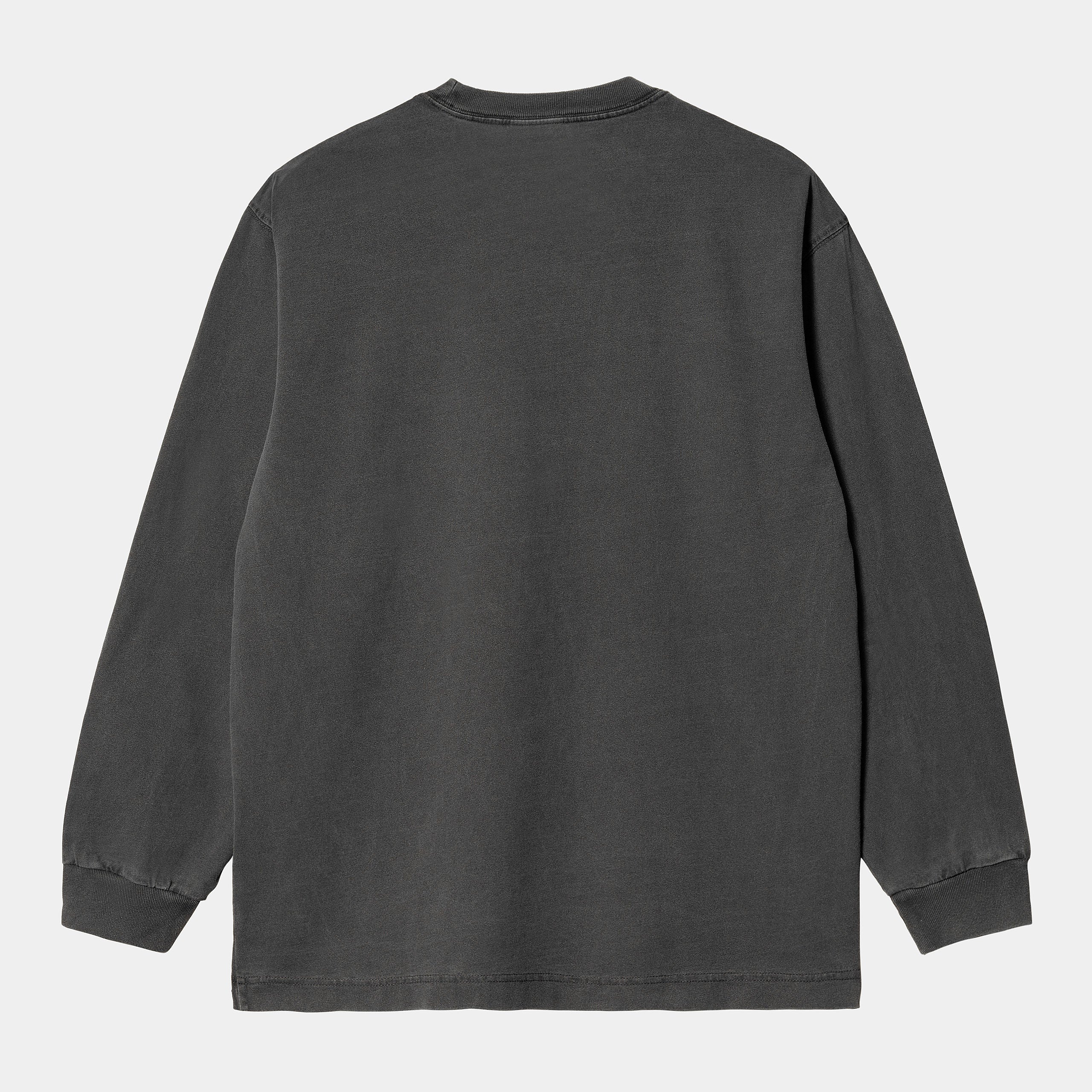 “Helles, leicht verwaschenes schwarz („Vulcan“) Carhartt WIP L/S Vista T-Shirt. Langärmliges Herren-T-Shirt aus schwerem Baumwolljersey. Kastenförmige, lockere Passform mit geripptem Rundhalsausschnitt und kleinem, farblich passendem Carhartt "C"-Logo auf der Brust. Lässiger Style mit angenehmer Textur.“