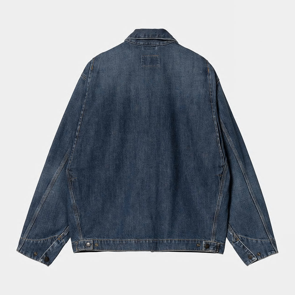 "Carhartt OG Detroit Jacket in Dunkelblau (dark used wash), I034870_01_4L, Baumwoll-Denim, klassische Arbeitsjacke, gebleichter Vintage-Look."