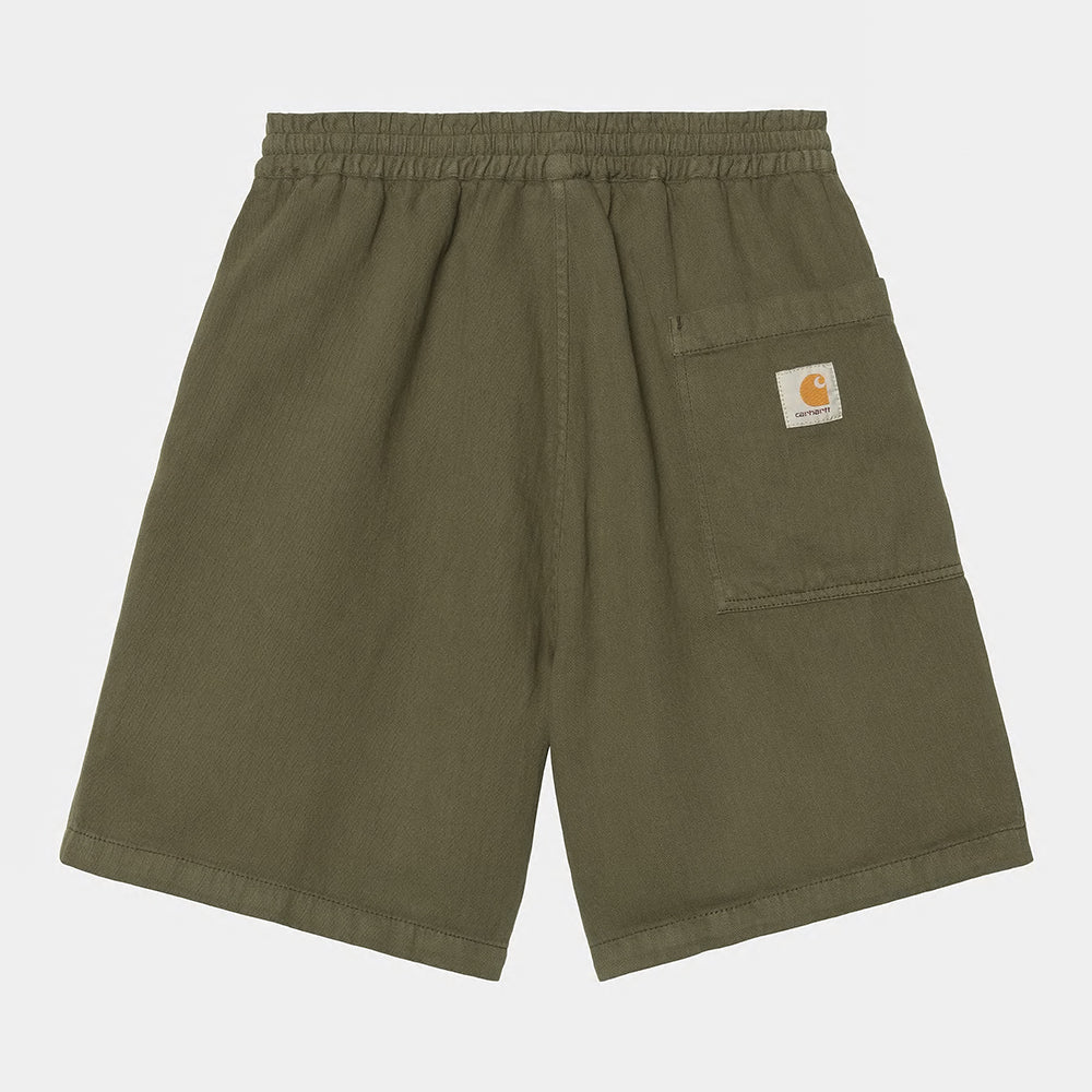 "Carhartt Rainer Short in Schildkröten-Grün, I034818_41_GD, carhartt shorts aus Baumwolle, lockerer Schnitt, 'garment dyed' für einzigartige Farbgebung."