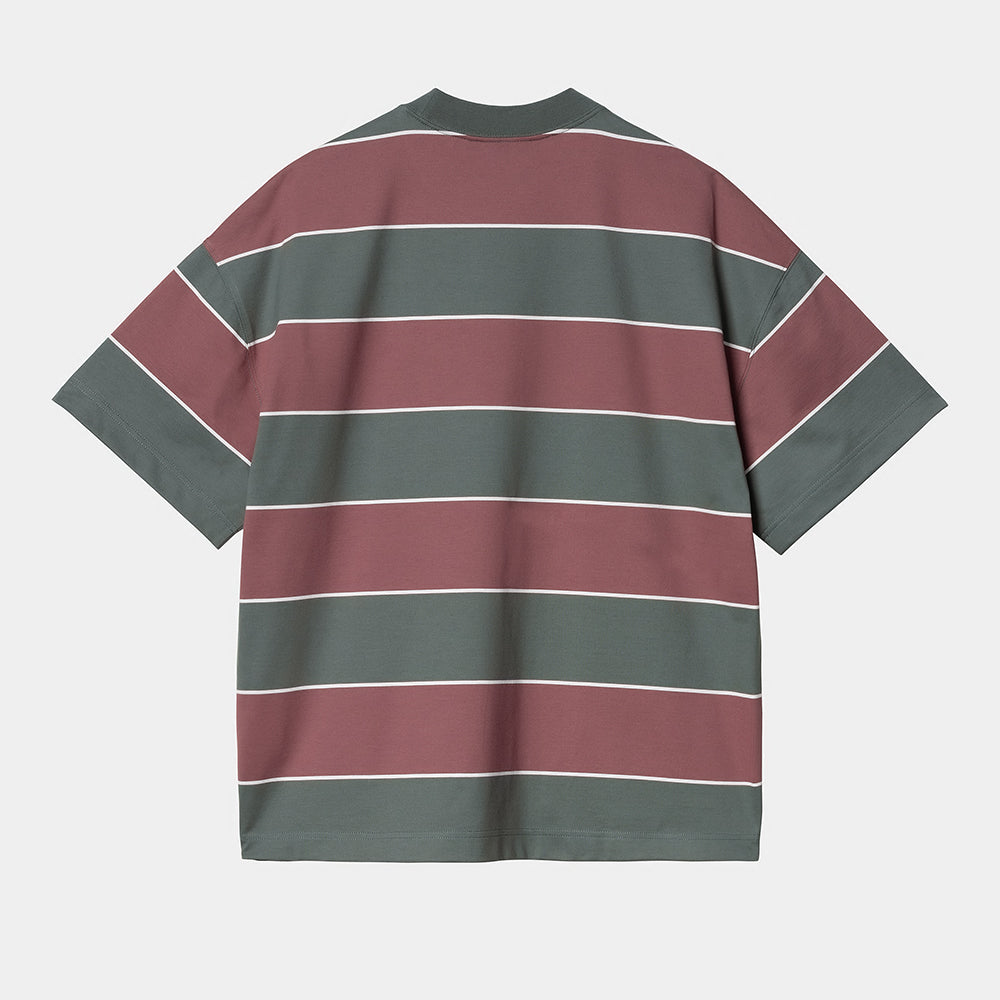 "Carhartt Quinby T-Shirt, Quinby Streifen in Weinrot-Kiefergrün, I034488_2Q2_XX, Carhartt T Shirt aus Baumwolle, Kurzarm, gestreiftes Design."