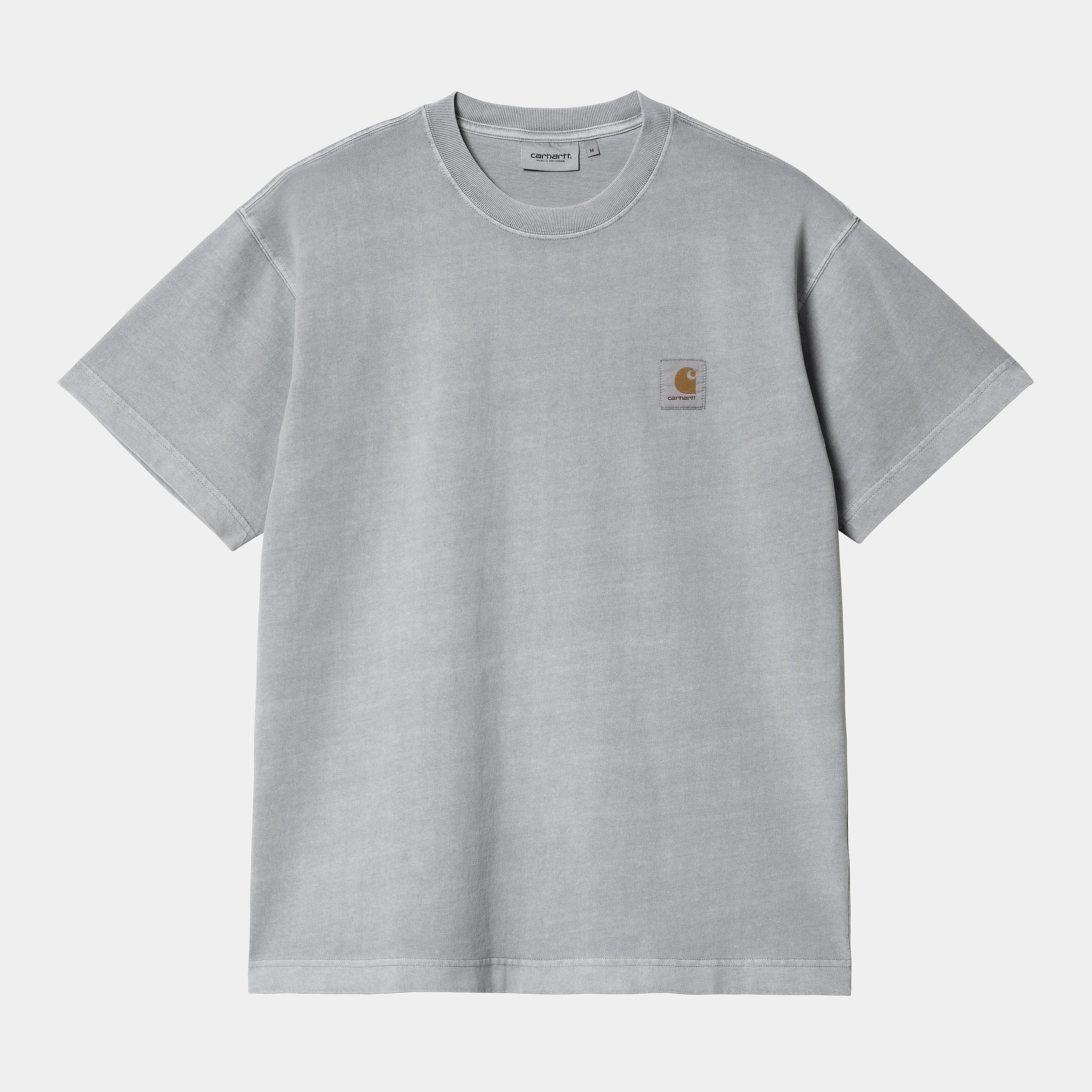 “Helles, leicht verwaschenes Grau (Mirror) Carhartt WIP S/S Vista T-Shirt. Kurzärmliges Herren-T-Shirt aus schwerem Baumwolljersey.“